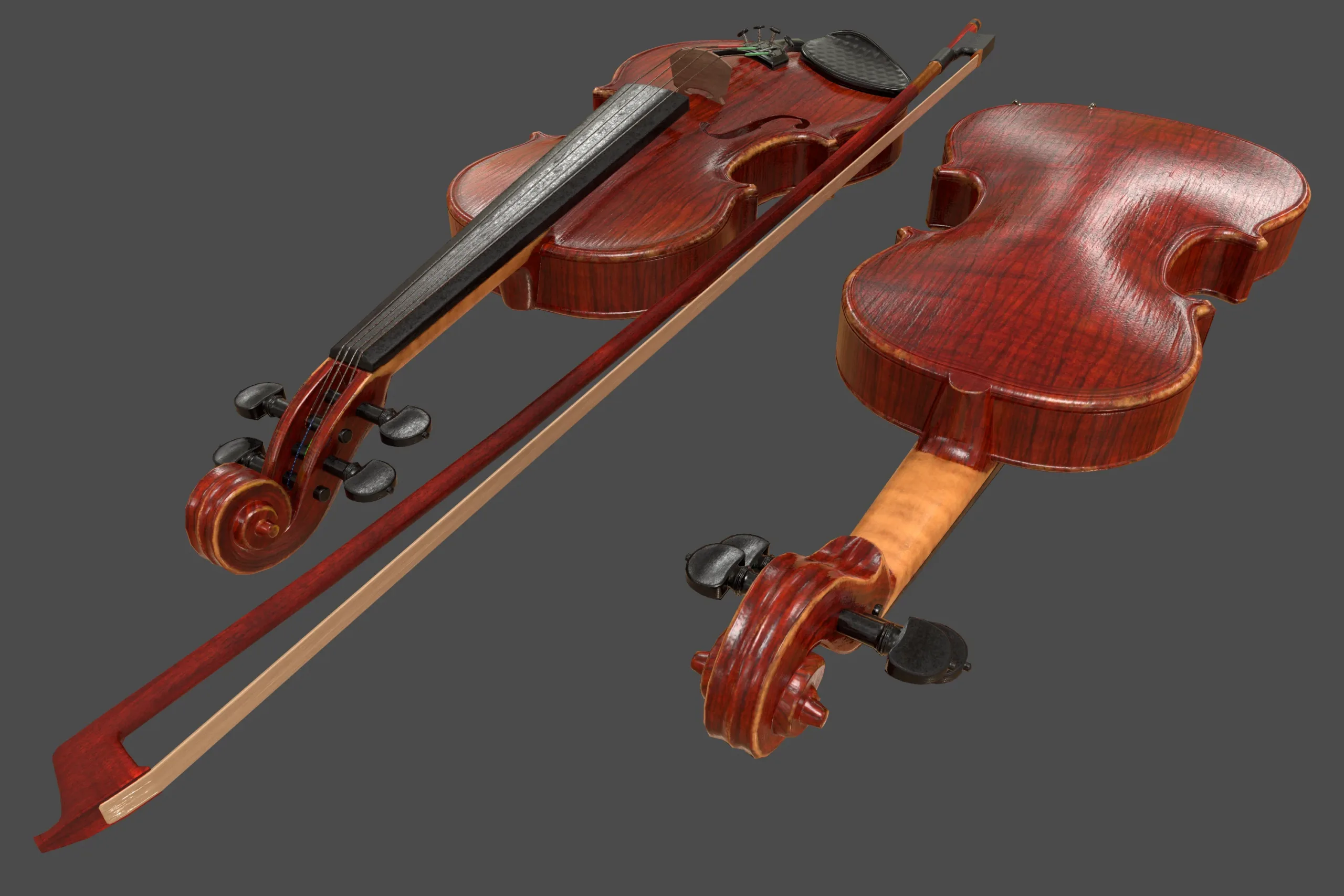 Violin and Bow - Low Poly