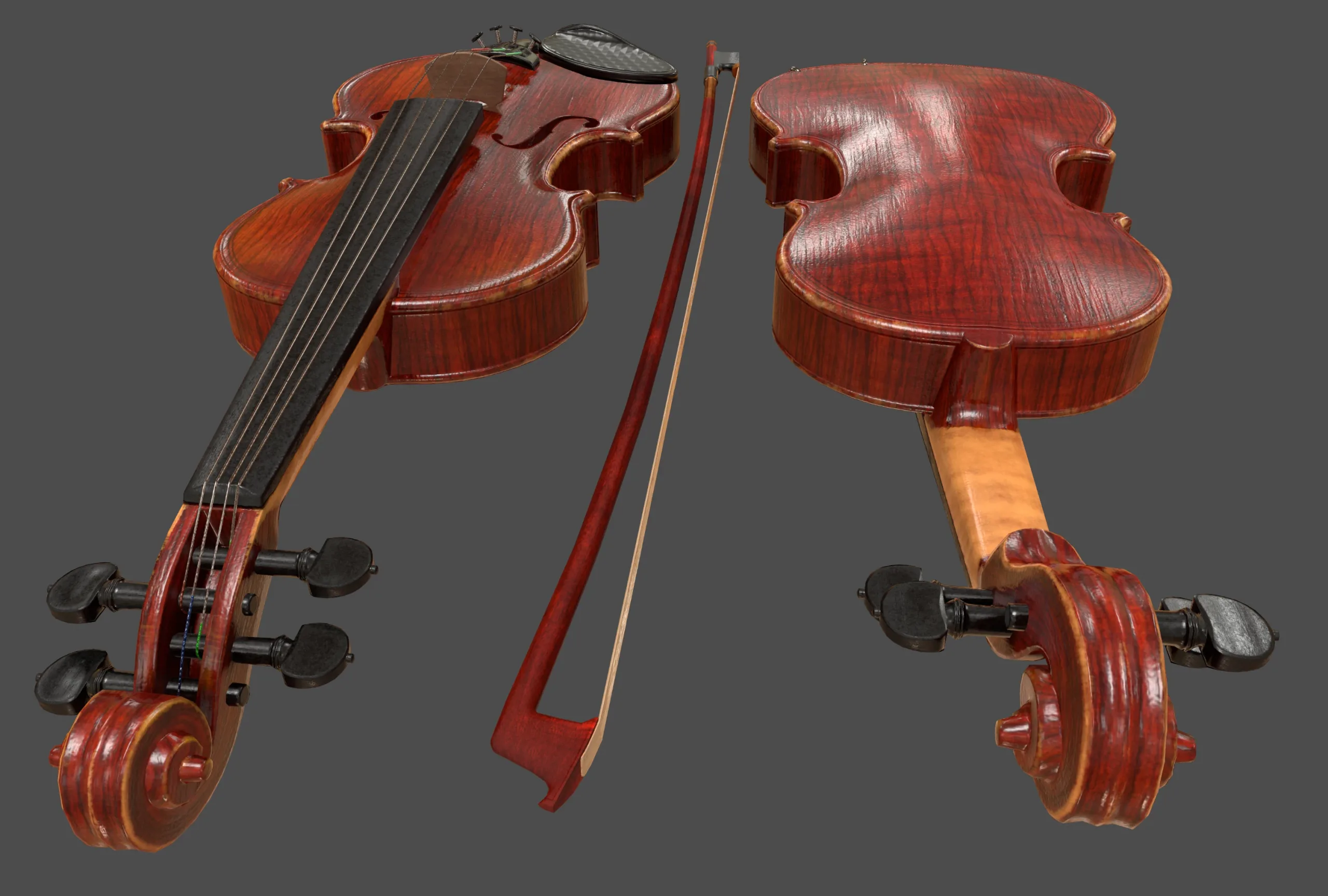 Viola and Bow - Low Poly