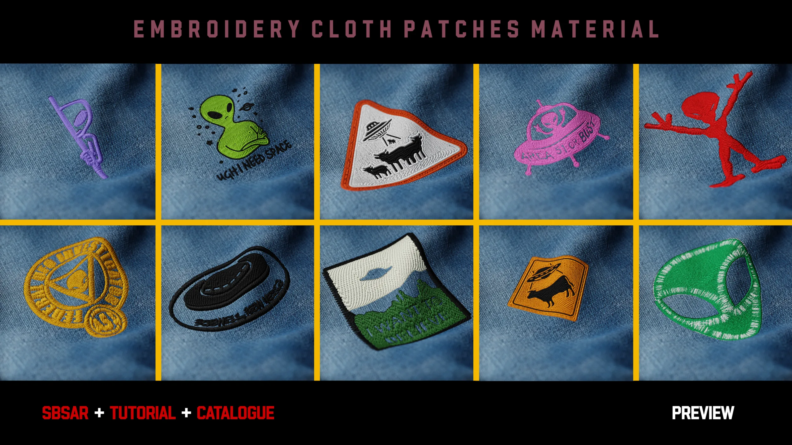 " 55 Embroidery Cloth Patches Materials " / SBSAR - Video Tutorial (Vol.3)