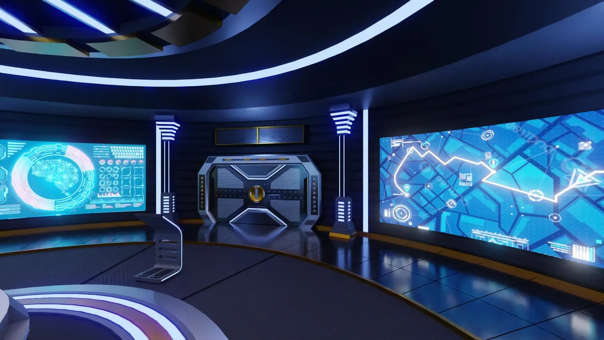 Sci-Fi Command Room Interior 3D Model