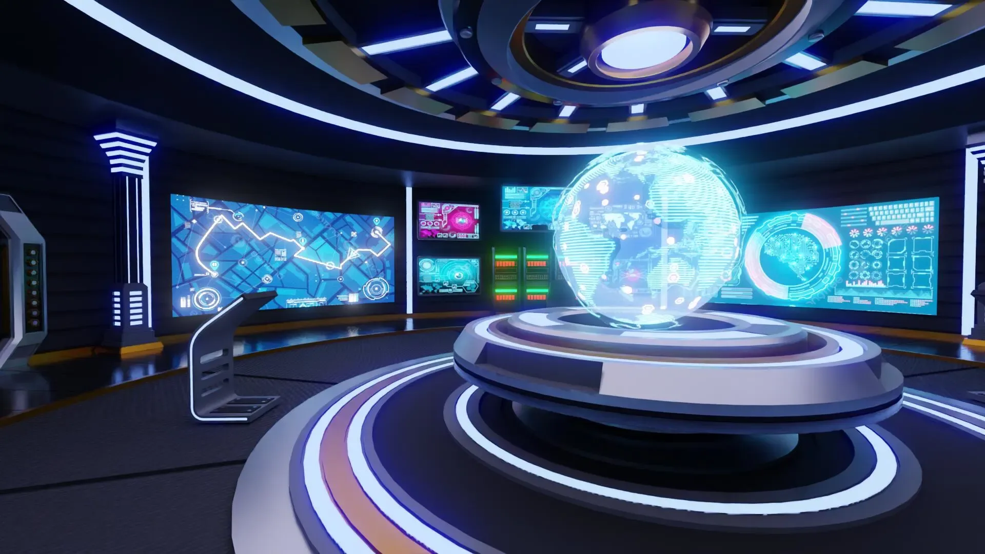 Sci-Fi Command Room Interior 3D Model