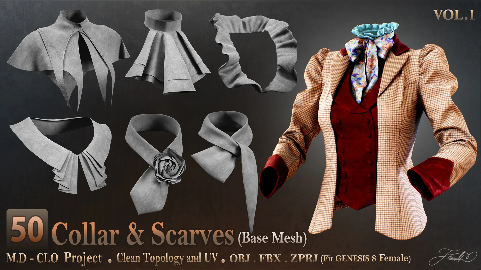 50 Collar & Scarves (Base Mesh) - Vol 01