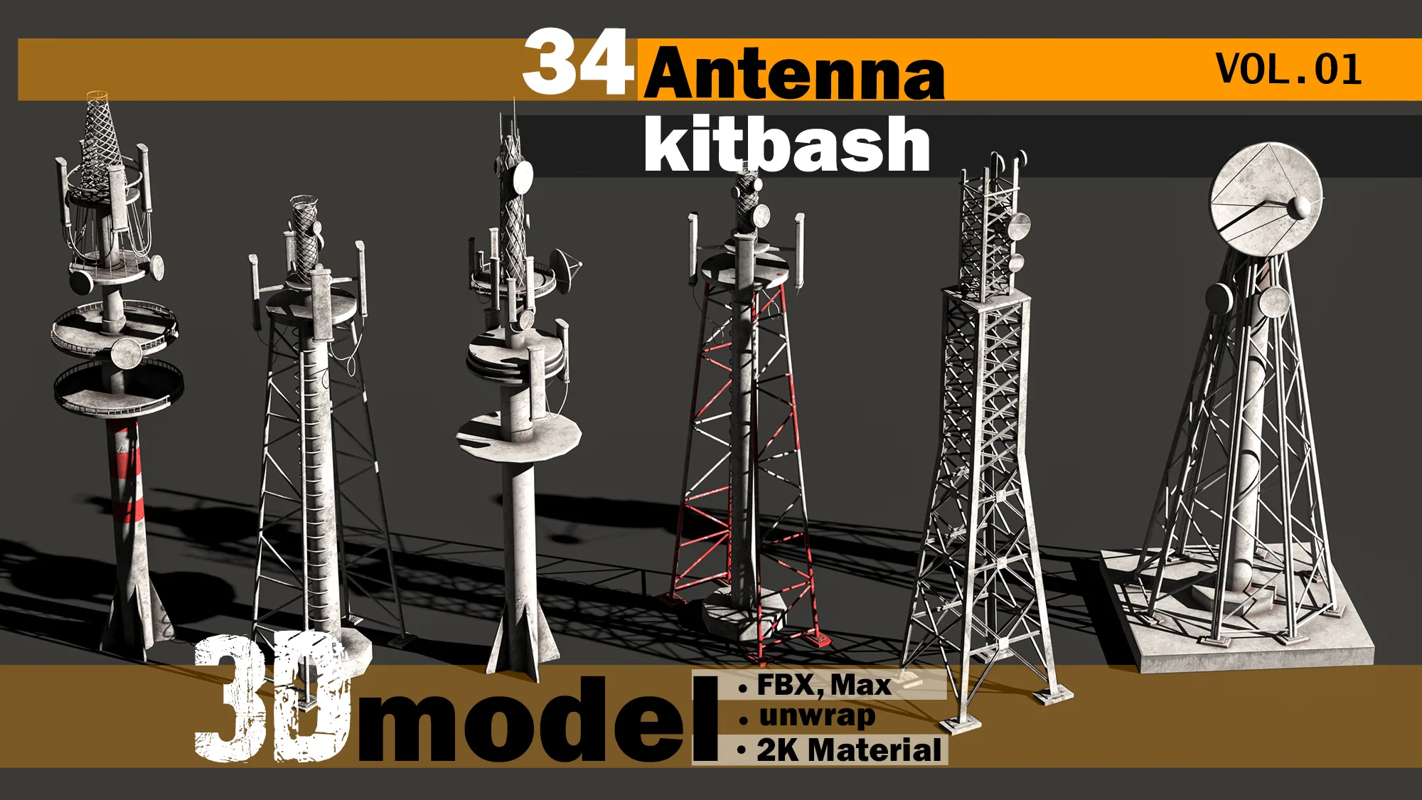 34 pieces-3d Model-kitbash antenna-VOL 01