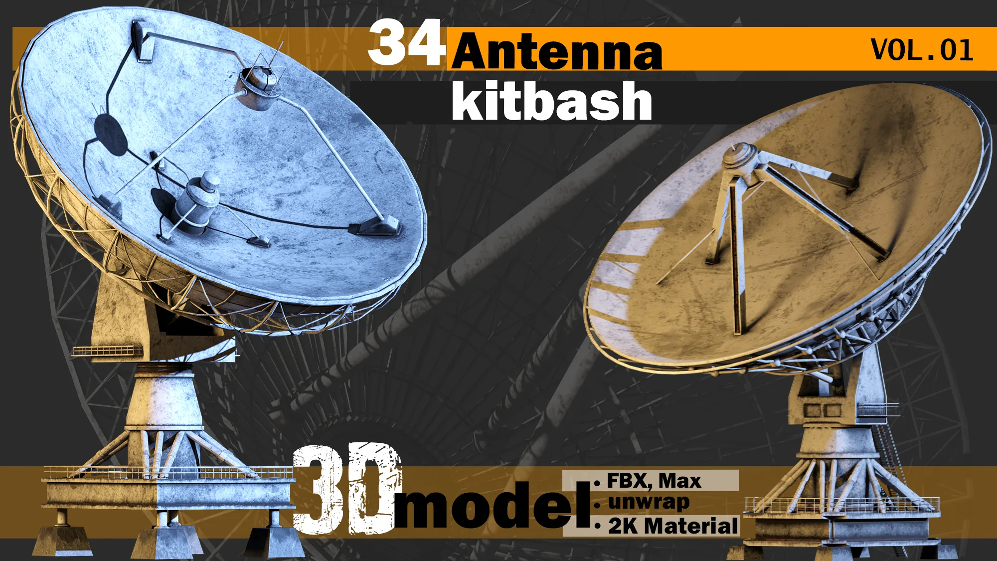 34 pieces-3d Model-kitbash antenna-VOL 01