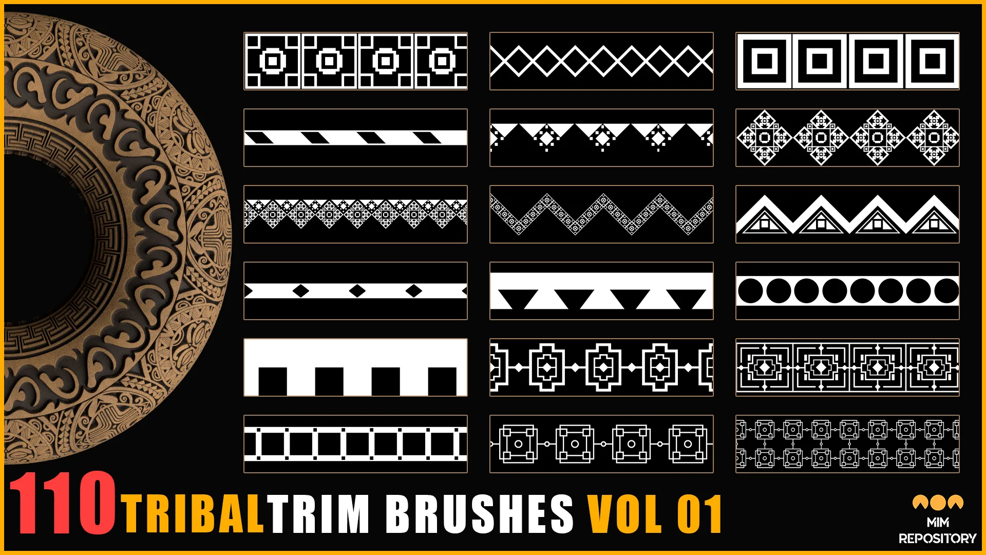 110 Tribal Trim Brushes (Border Pattern - Roll Brush) - VOL 01