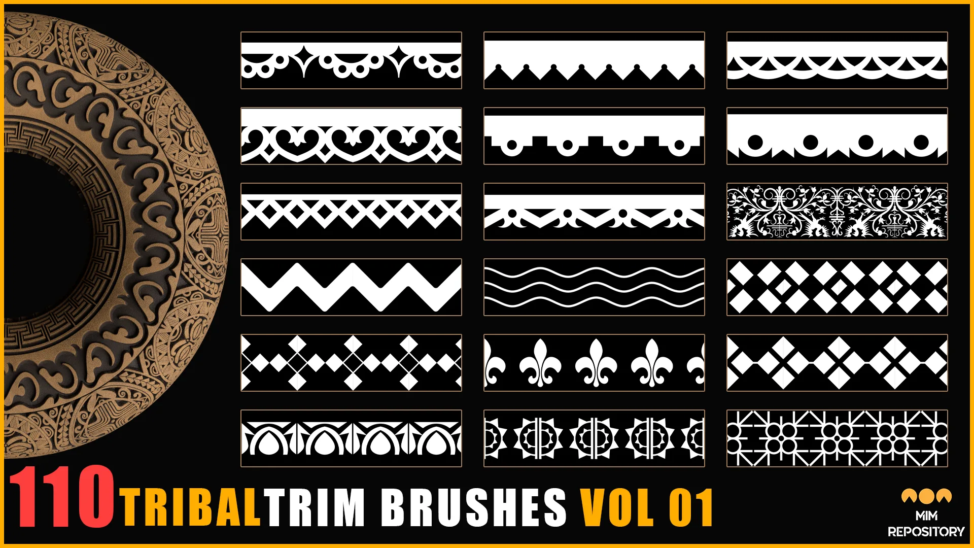 110 Tribal Trim Brushes (Border Pattern - Roll Brush) - VOL 01