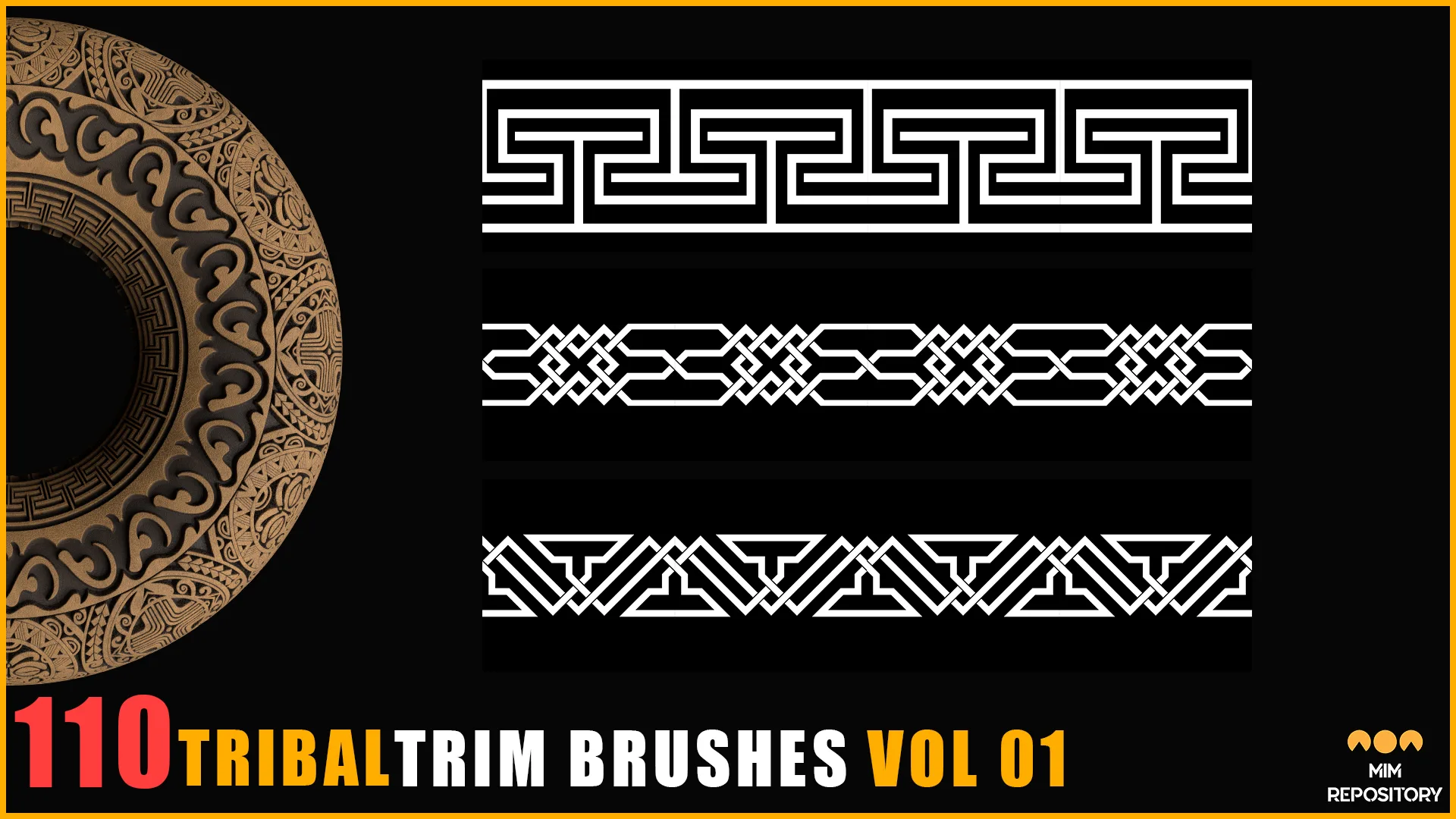 110 Tribal Trim Brushes (Border Pattern - Roll Brush) - VOL 01