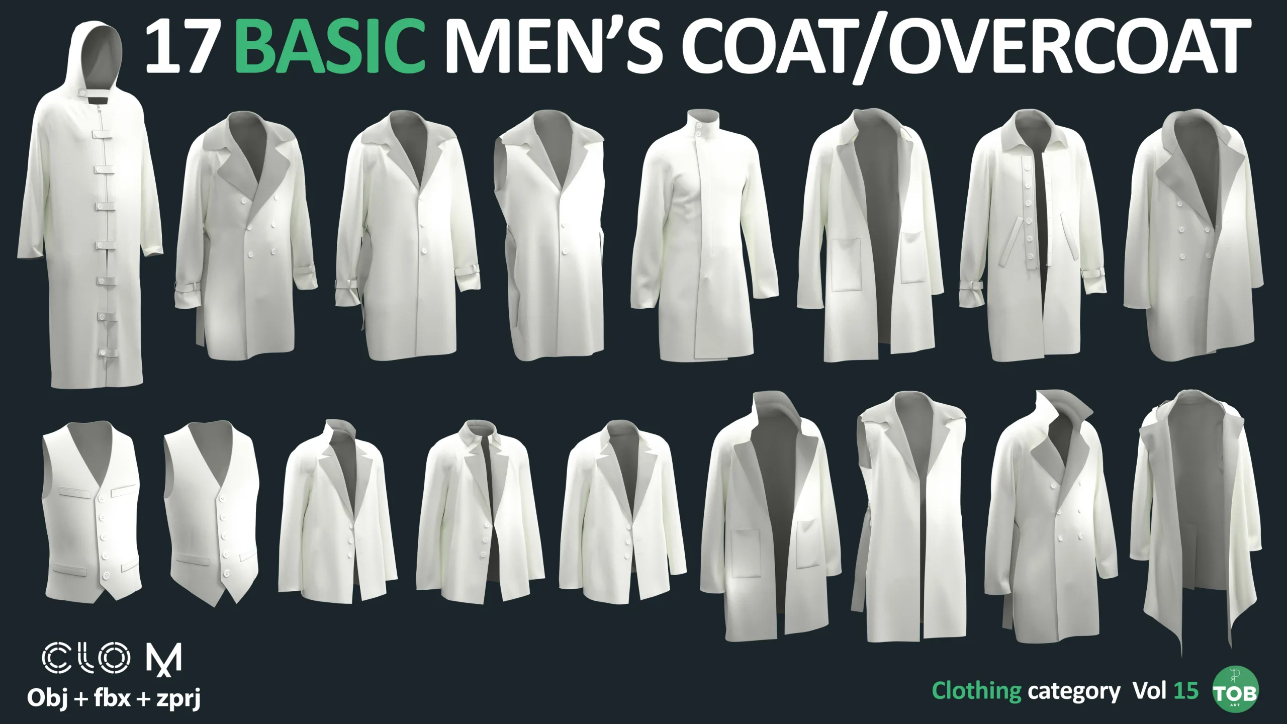 17 Men's Coat and Jacket - Marvelous + clo3d + zprj/obj/fbx