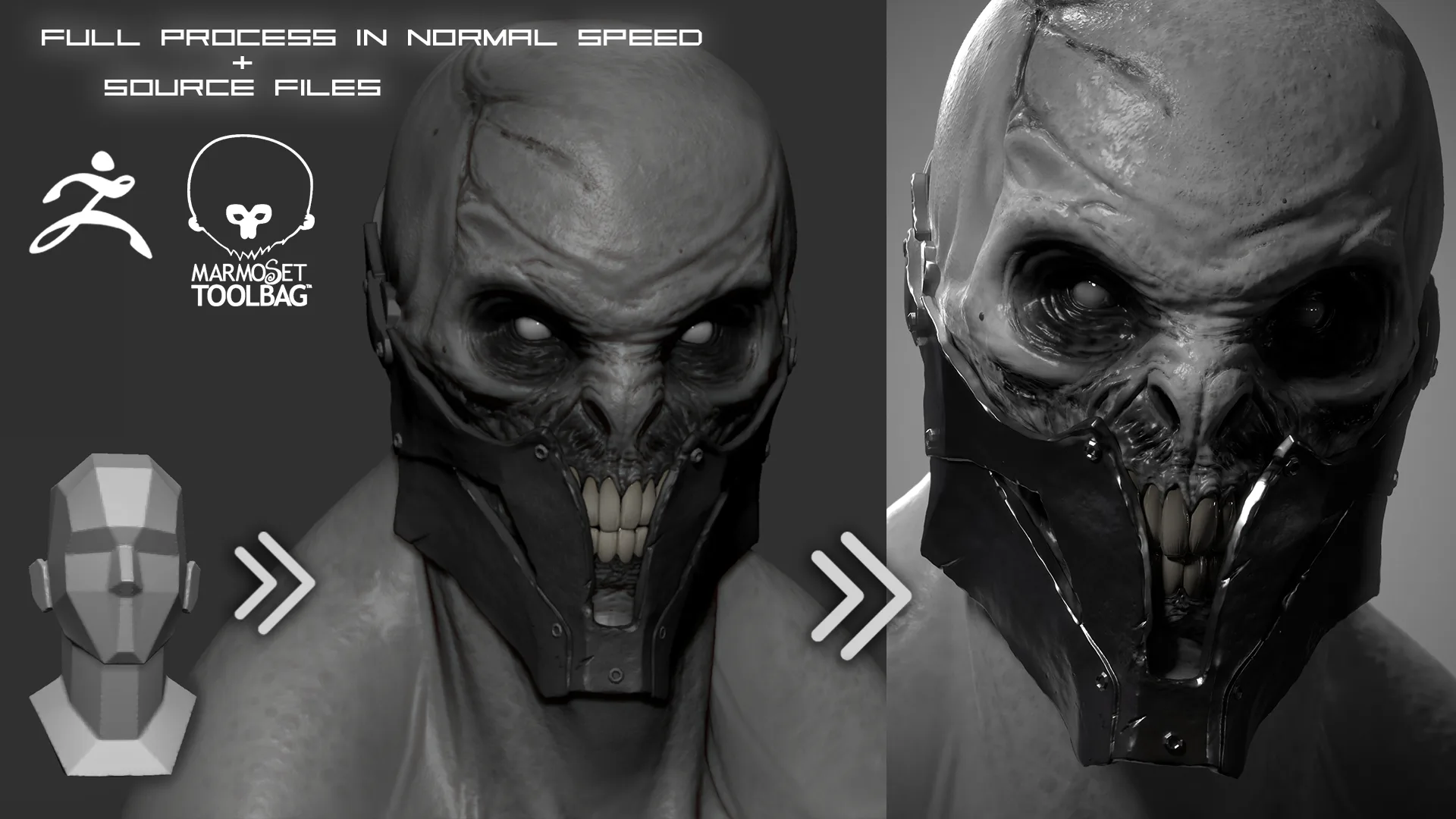 Creature in mask FULL video process in normal speed + project files (without explanation)