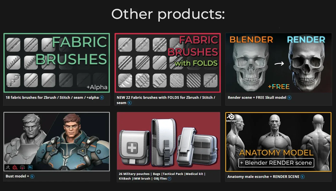 18 fabric brushes for Zbrush / Stitch / seam