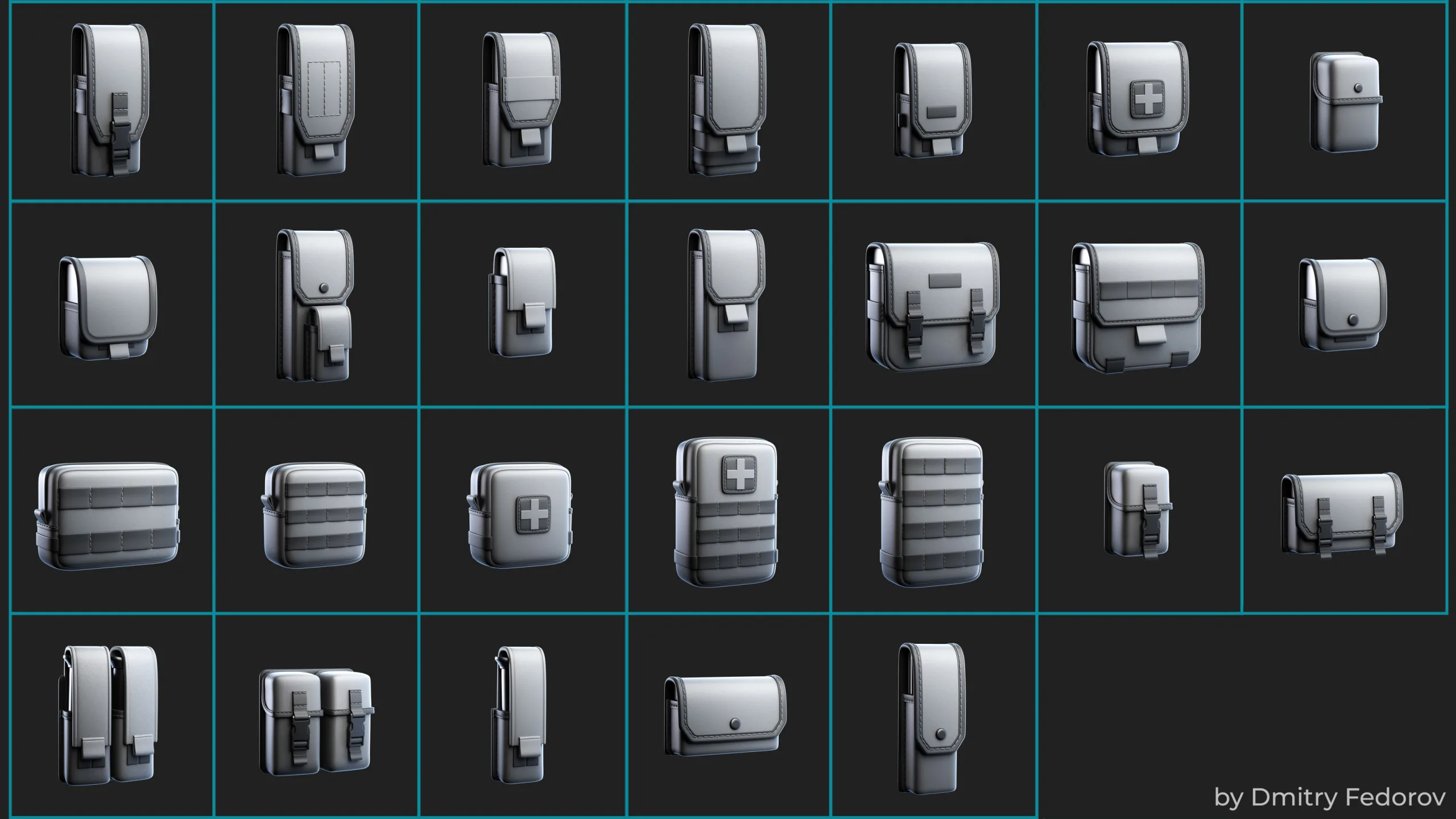 26 Military pouches | Bags |Tactical Pack |Medical kit | KitBash |IMM brush | OBJ files