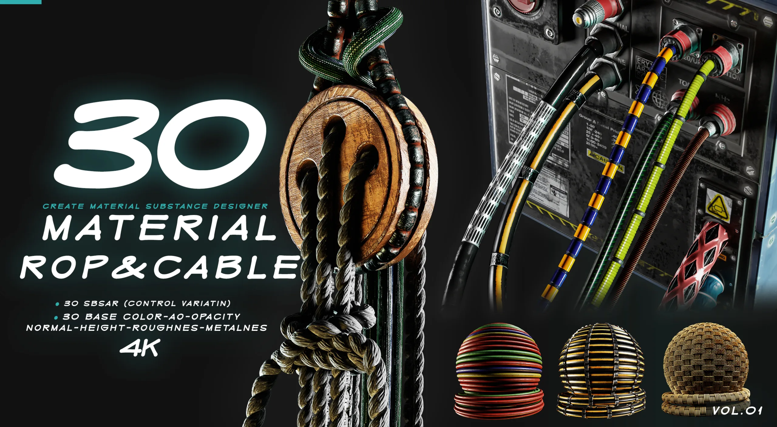 30 rope and cables material - sbsar-4k - seamles