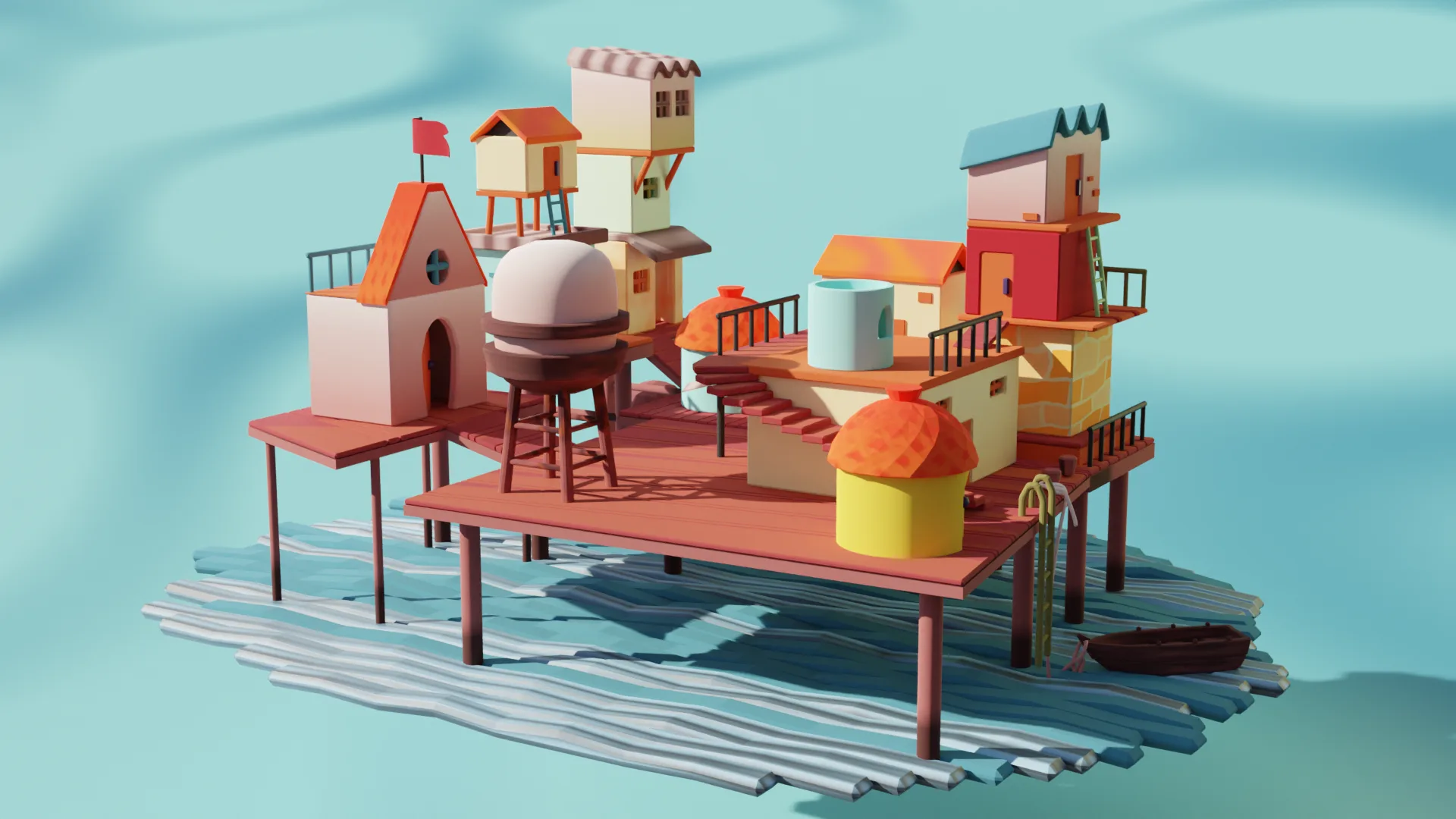 Low Poly Floating Village Assets