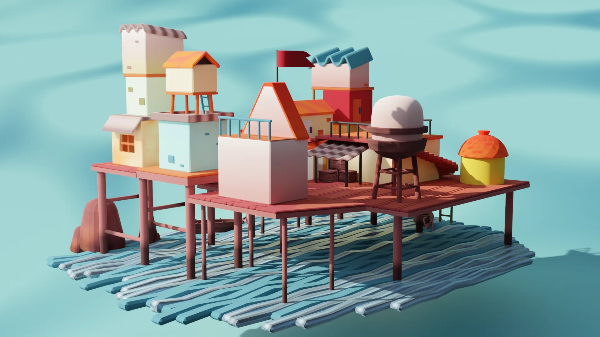 Low Poly Floating Village Assets