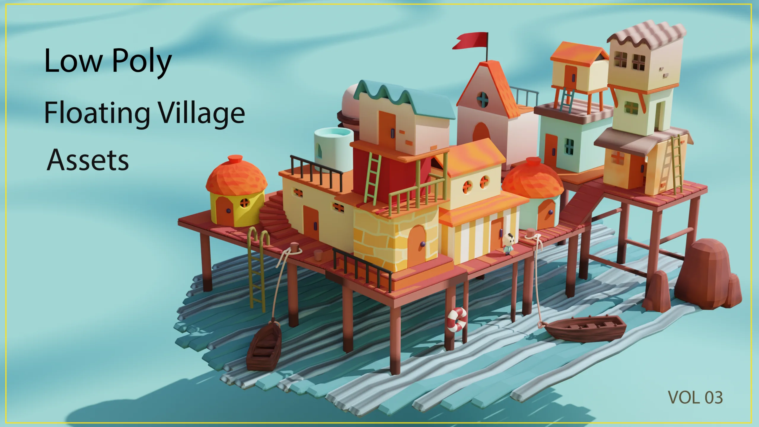 Low Poly Floating Village Assets FlippedNormals