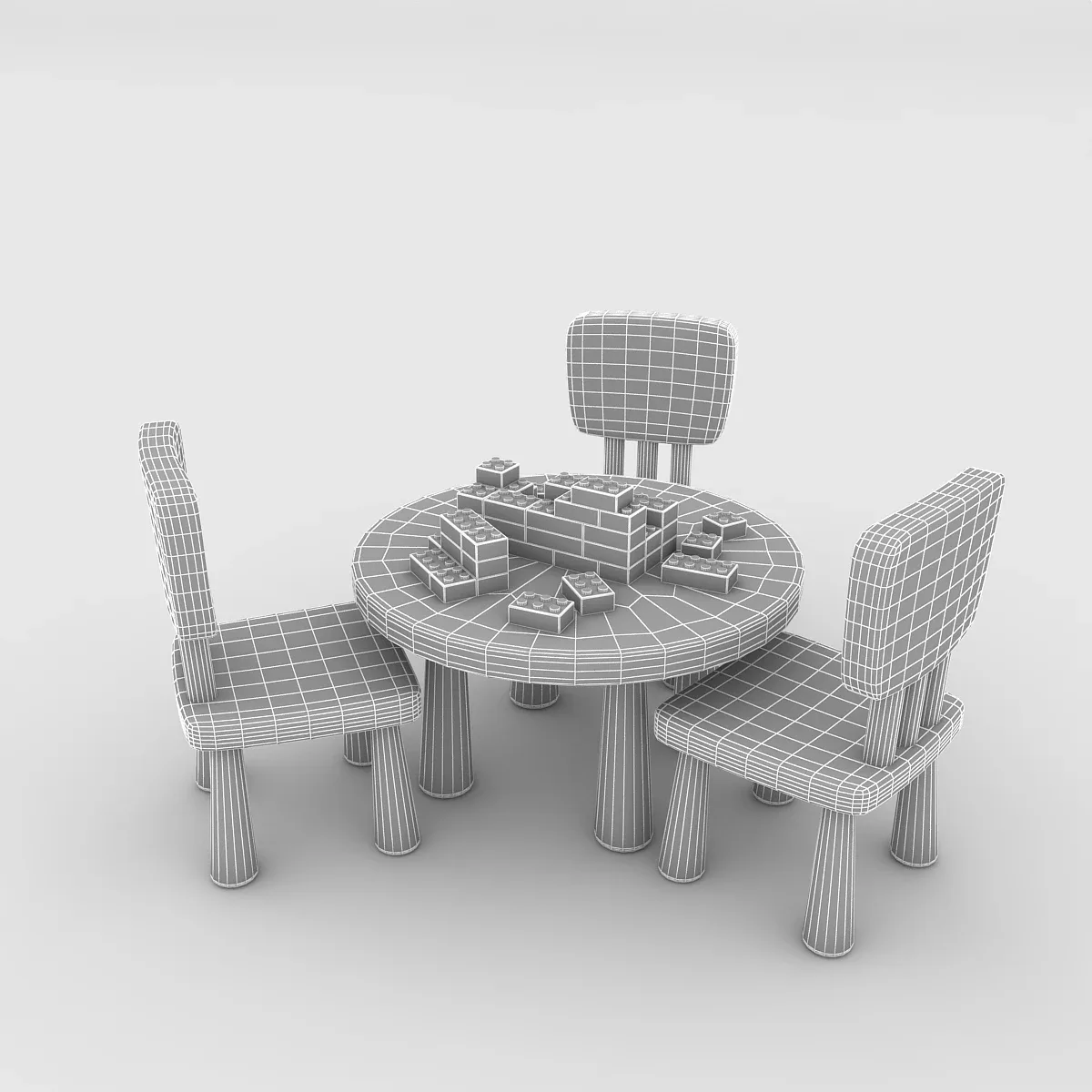 Kindergarten Table Chair 02 Low-poly 3D model