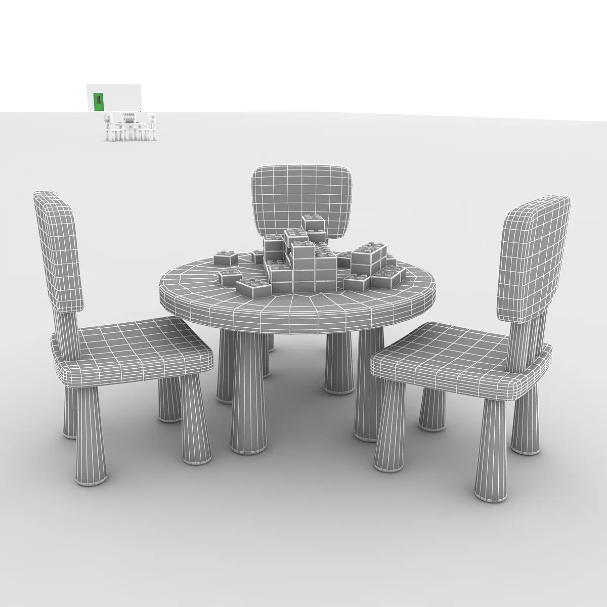 Kindergarten Table Chair 02 Low-poly 3D model