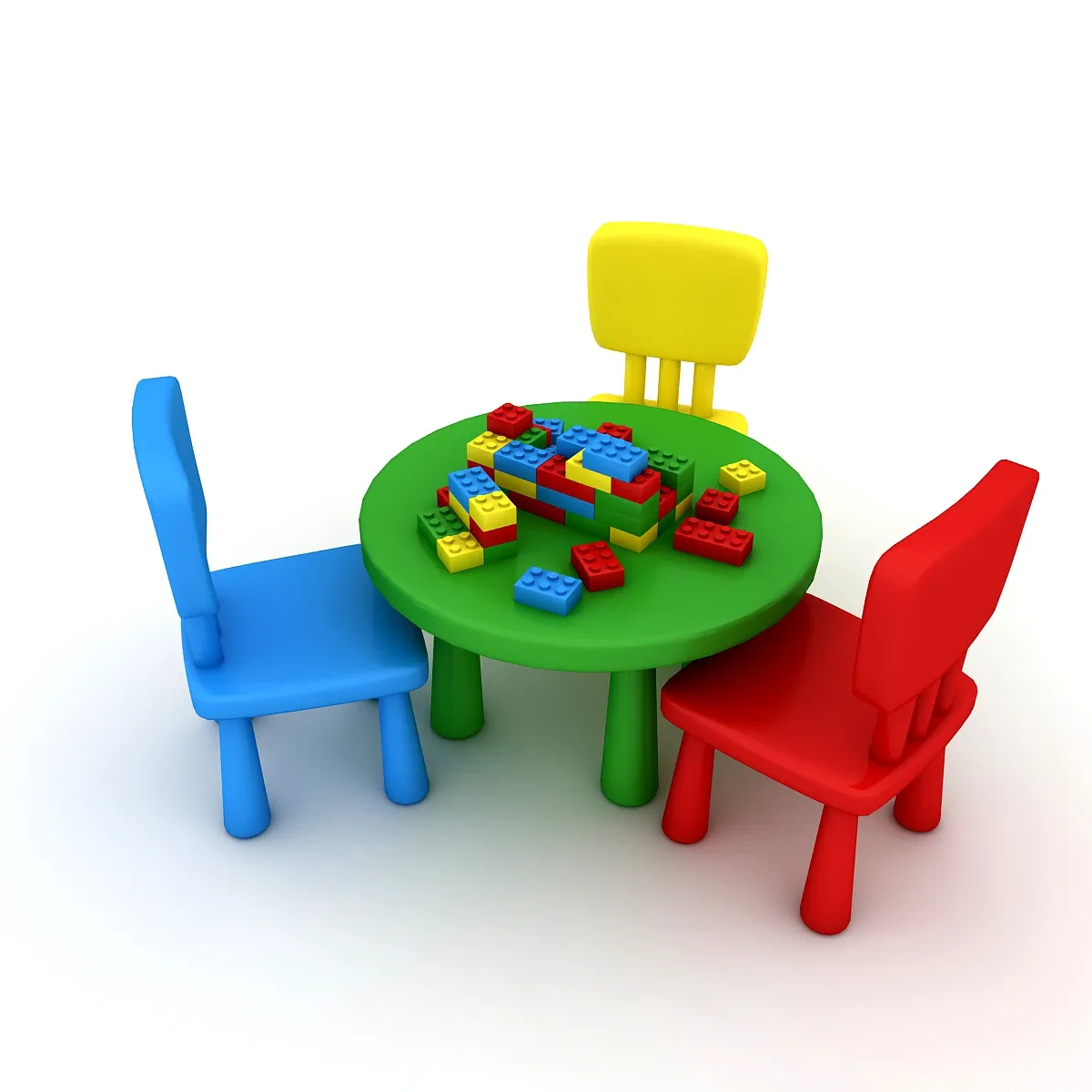 Kindergarten Table Chair 02 Low-poly 3D model