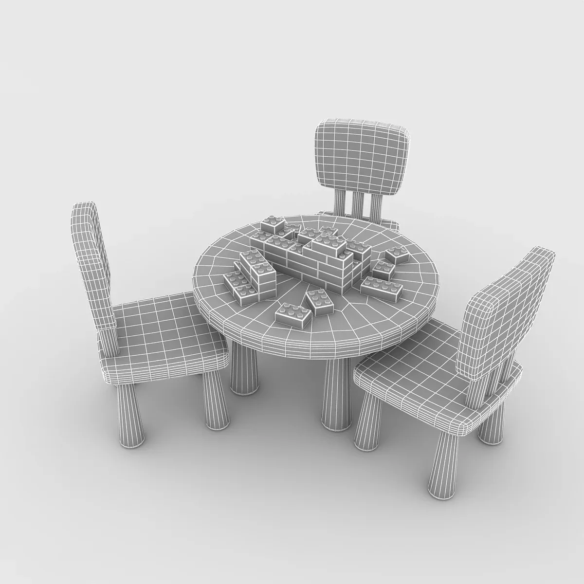 Kindergarten Table Chair 02 Low-poly 3D model