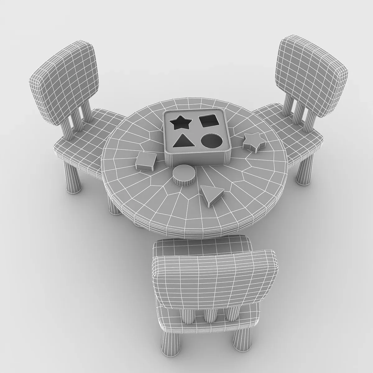 Kindergarten Table Chair Low-poly 3D model