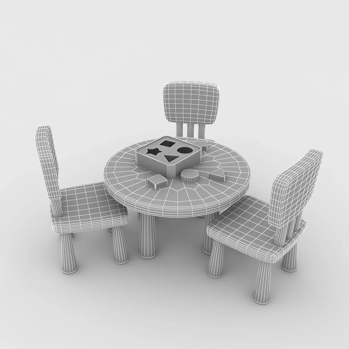 Kindergarten Table Chair Low-poly 3D model