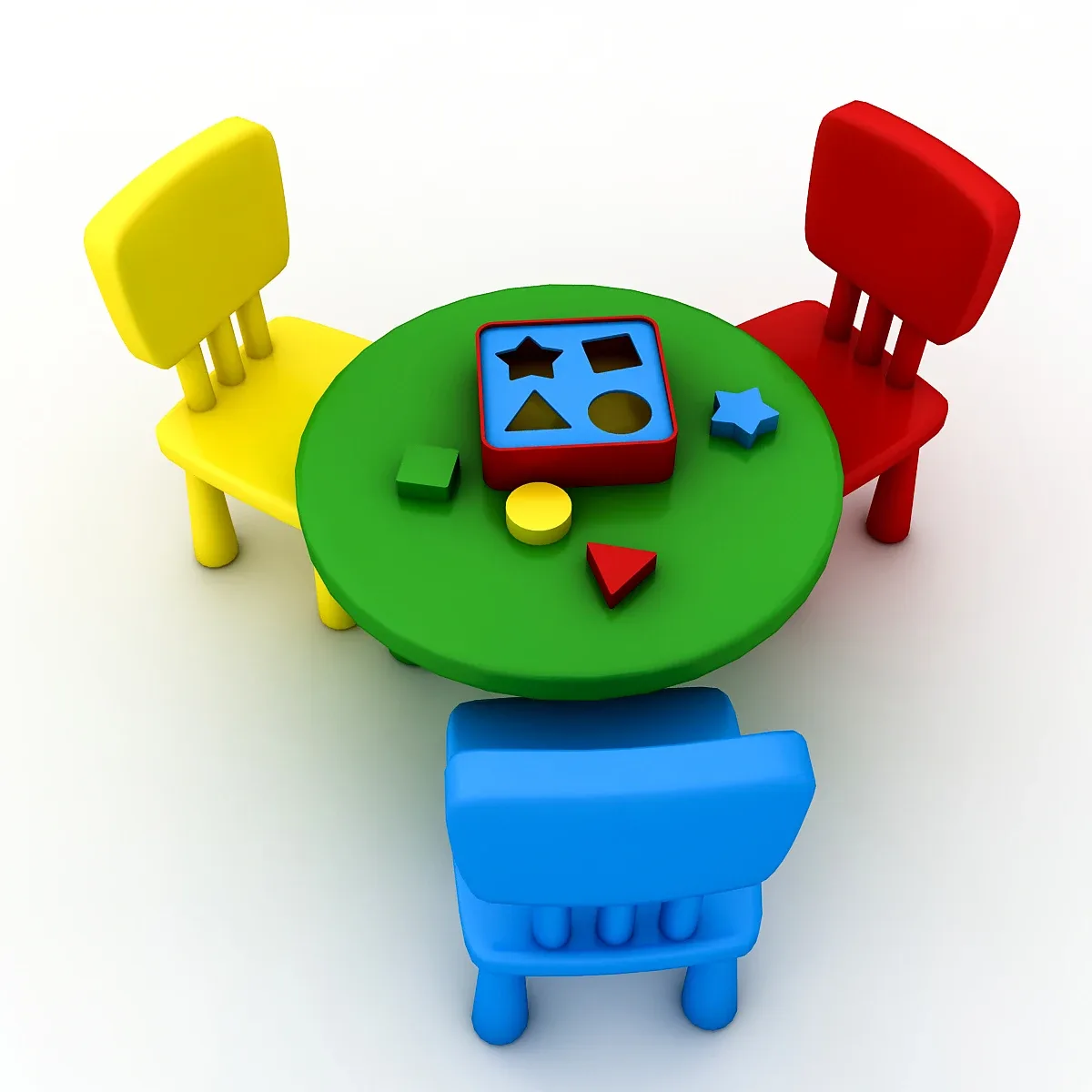 Kindergarten Table Chair Low-poly 3D model