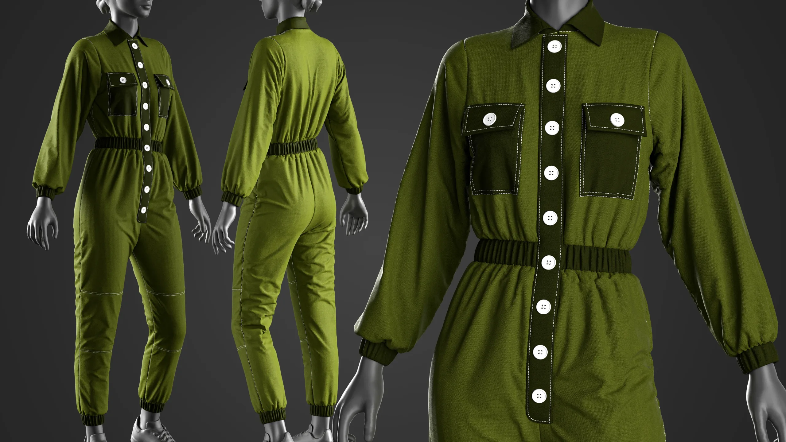 5 In 1 Woman Jumpsuit + Clo3D/Marvelous + Video Tutorial + ZPRJ + OBJ + UV+ Texture Vol.01