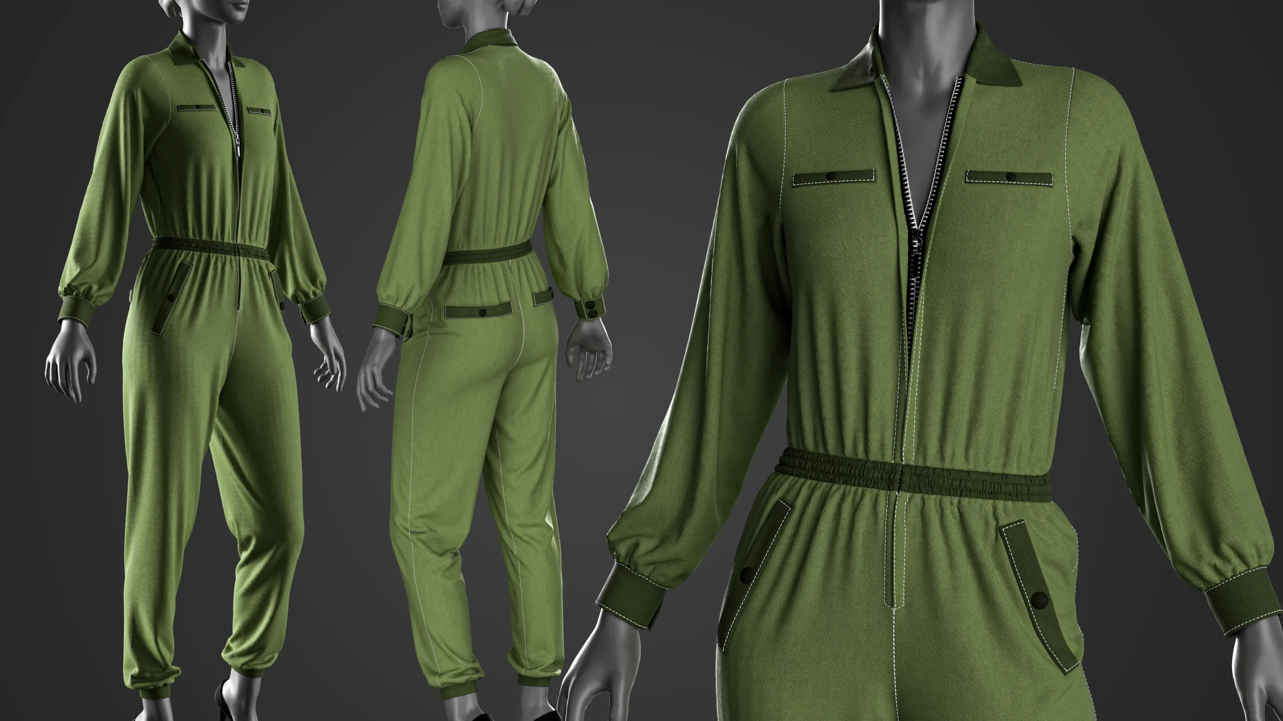 5 In 1 Woman Jumpsuit + Clo3D/Marvelous + Video Tutorial + ZPRJ + OBJ + UV+ Texture Vol.01