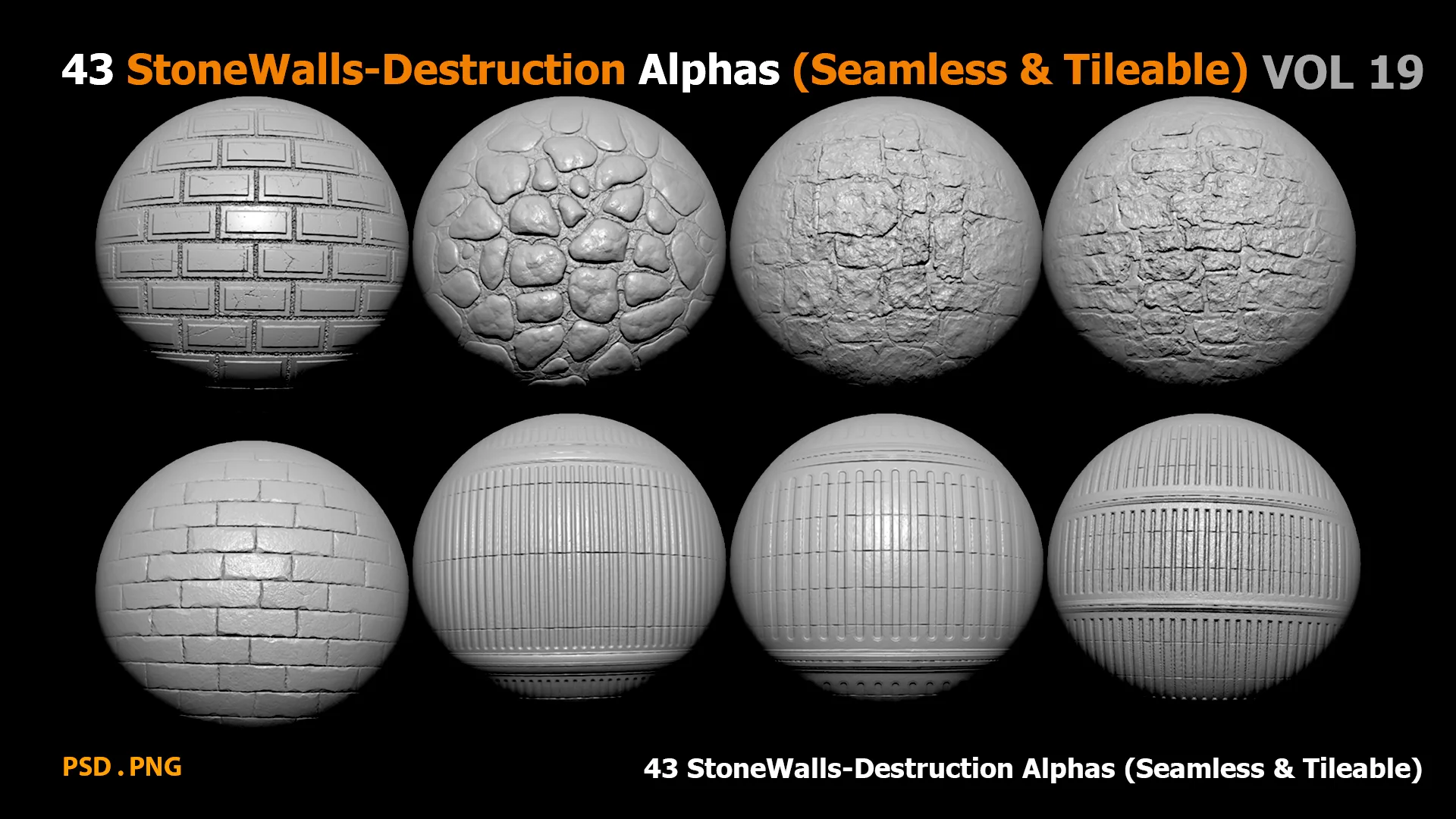 43 Stone Walls Destruction Alphas (Seamless & Tileable) Vol19