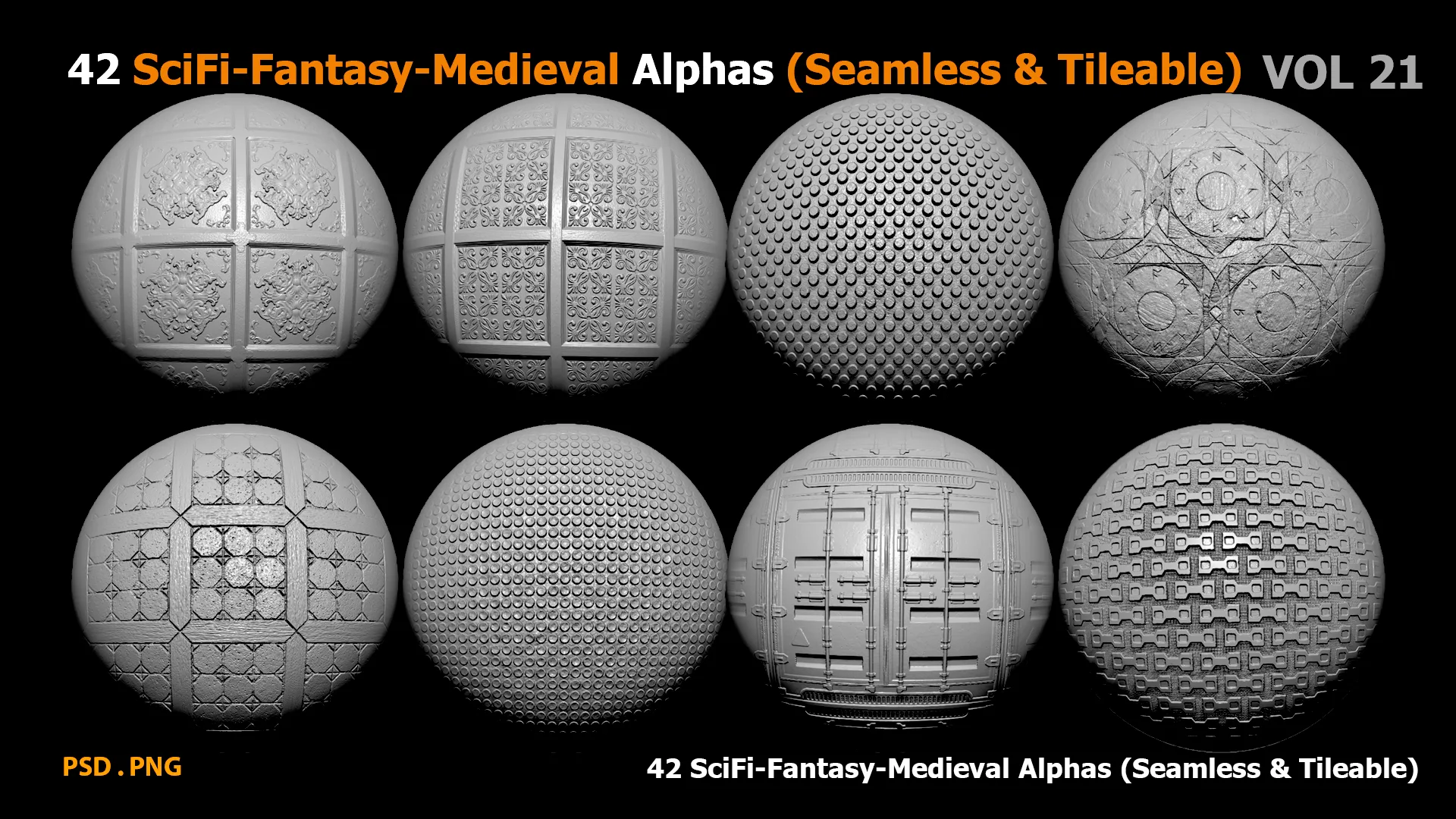 42 SciFi-Fantasy-Medieval Alphas (Seamless & Tileable)