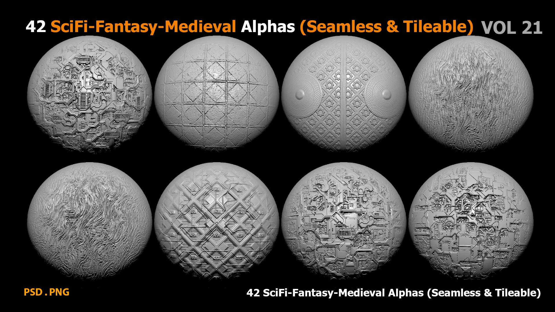 42 SciFi-Fantasy-Medieval Alphas (Seamless & Tileable)