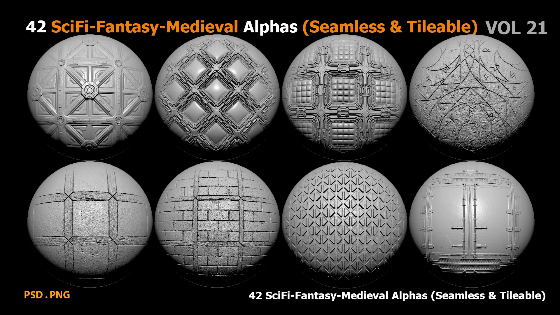 42 SciFi-Fantasy-Medieval Alphas (Seamless & Tileable)