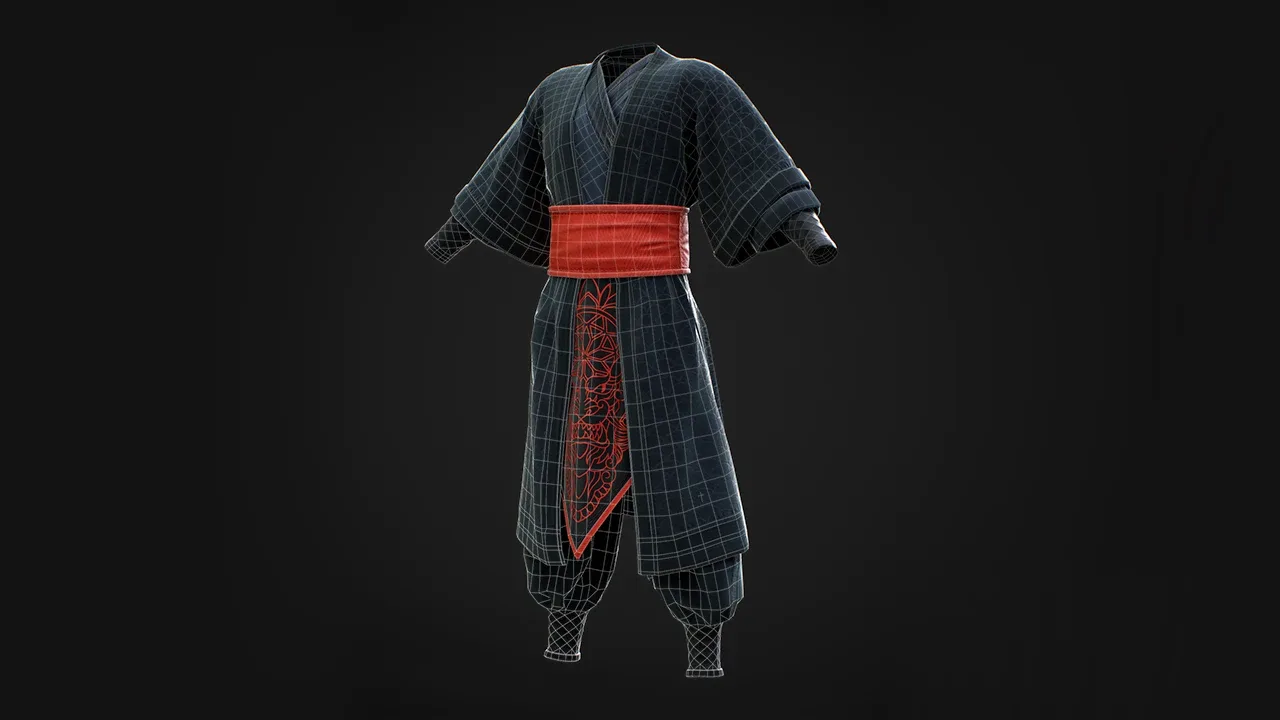 Asian Outfit_Samurai 2in1/ Marvelous Designer , Clo3D Project + OBJ , FBX (Low Poly)