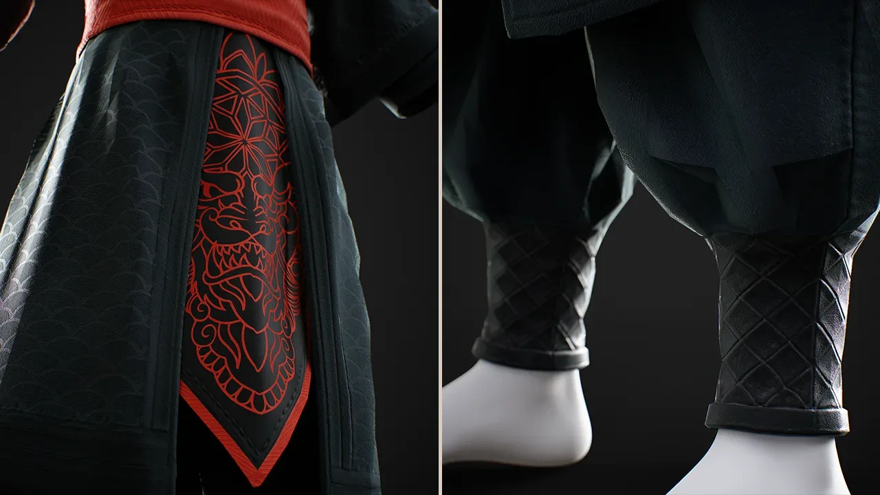 Asian Outfit_Samurai 2in1/ Marvelous Designer , Clo3D Project + OBJ , FBX (Low Poly)