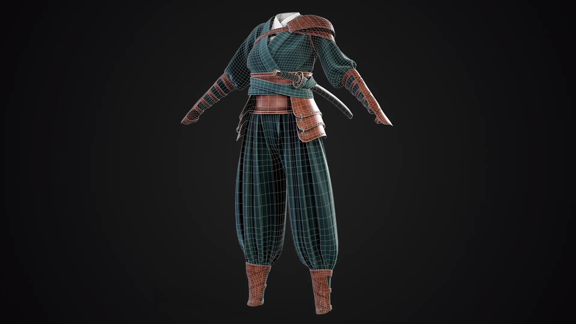 Asian Outfit_Samurai 2in1/ Marvelous Designer , Clo3D Project + OBJ , FBX (Low Poly)