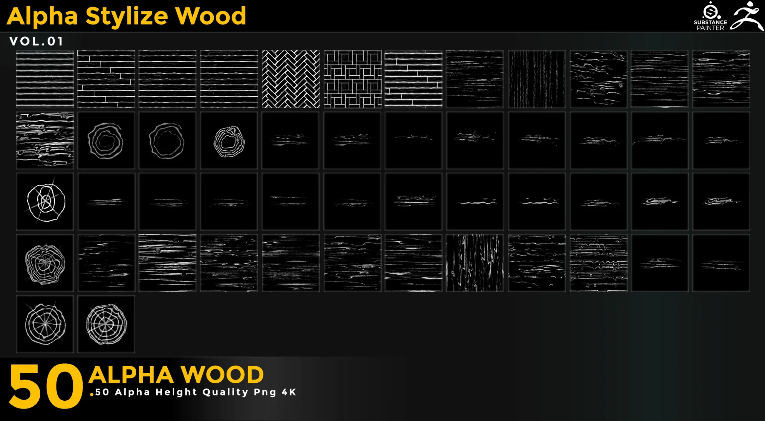 50 Stylized Wood Alpha Vol 01