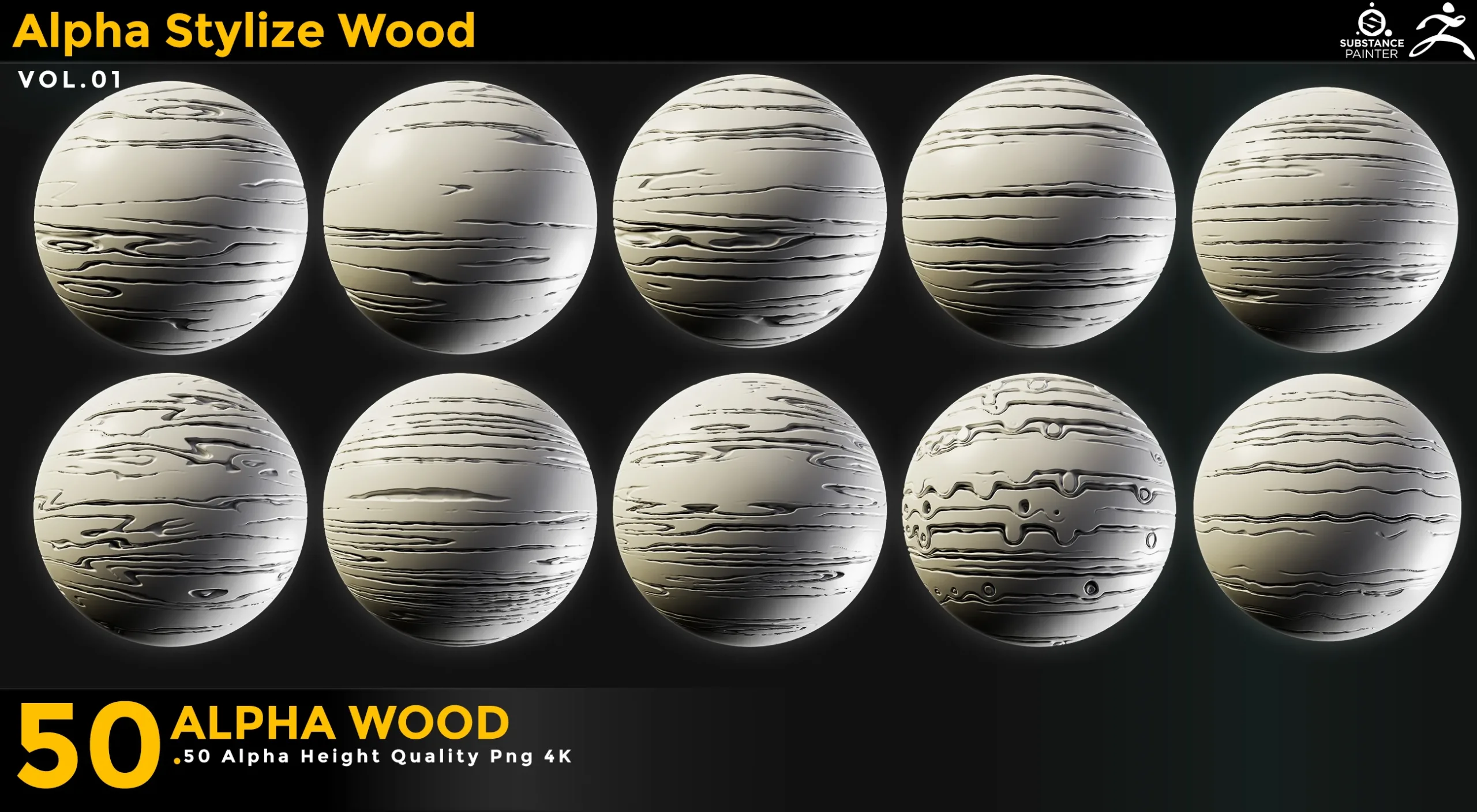 50 Stylized Wood Alpha Vol 01