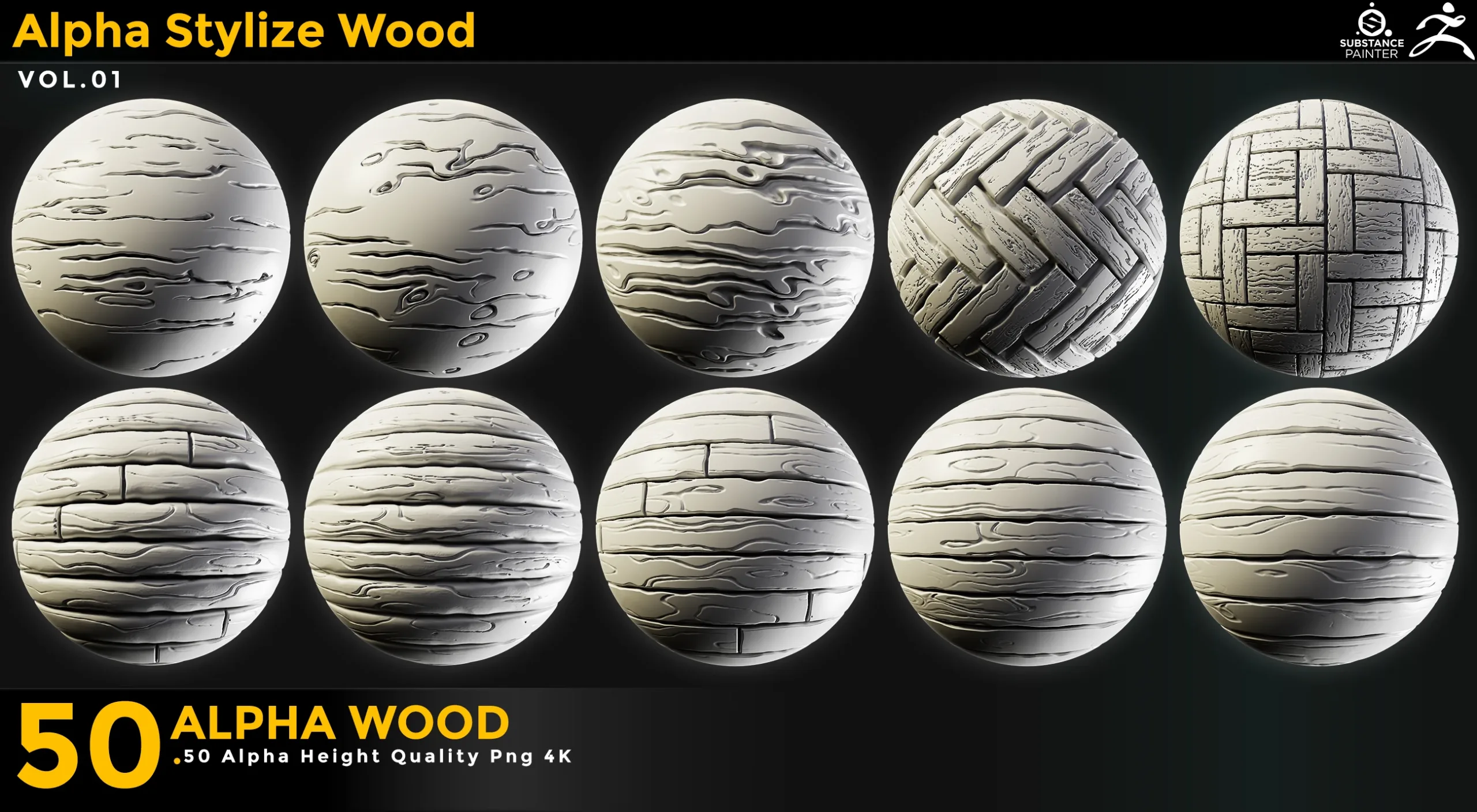 50 Stylized Wood Alpha Vol 01