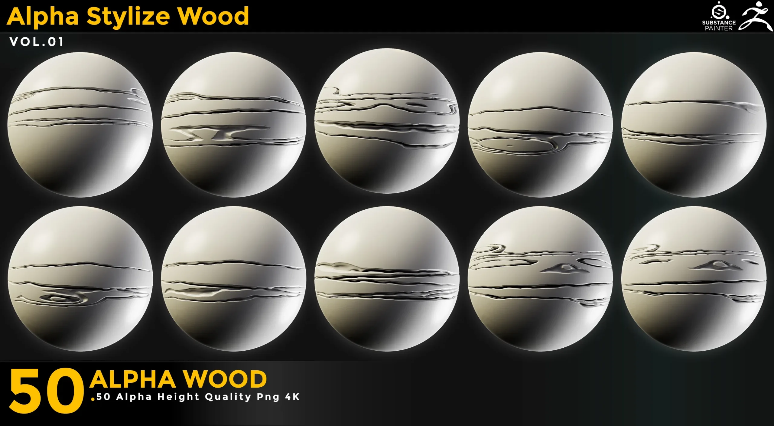 50 Stylized Wood Alpha Vol 01