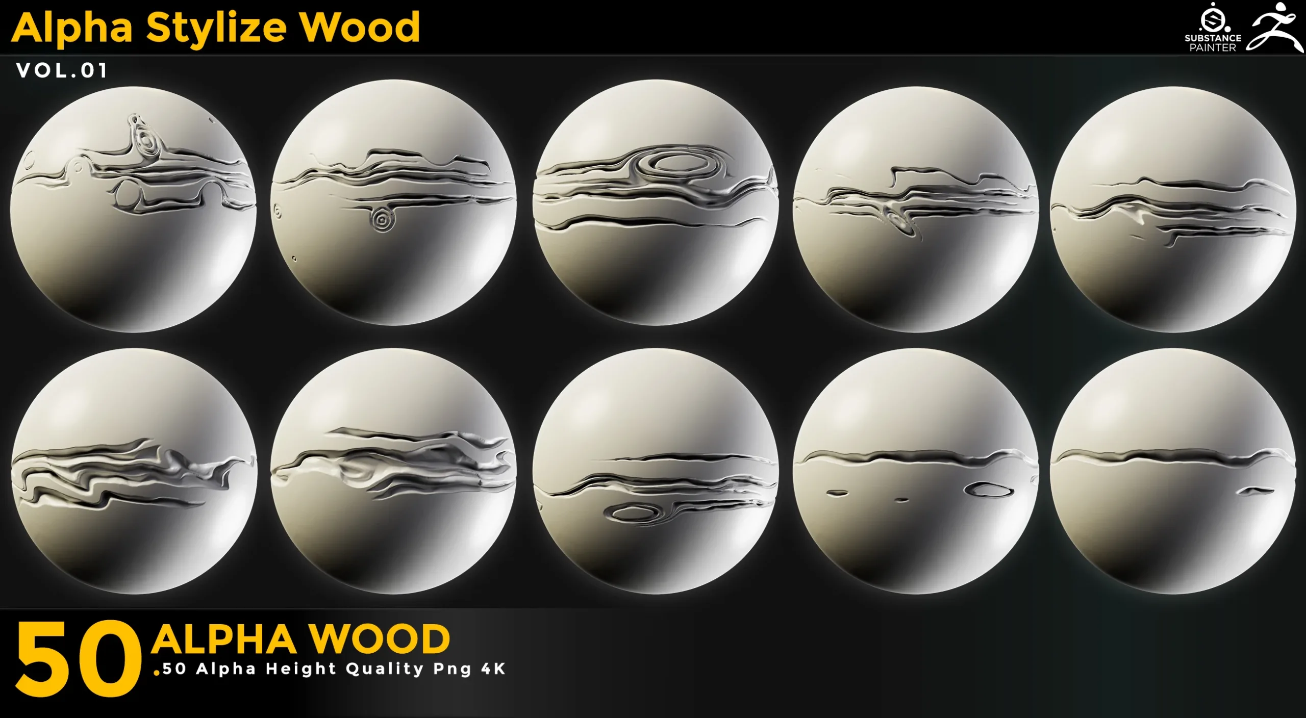 50 Stylized Wood Alpha Vol 01