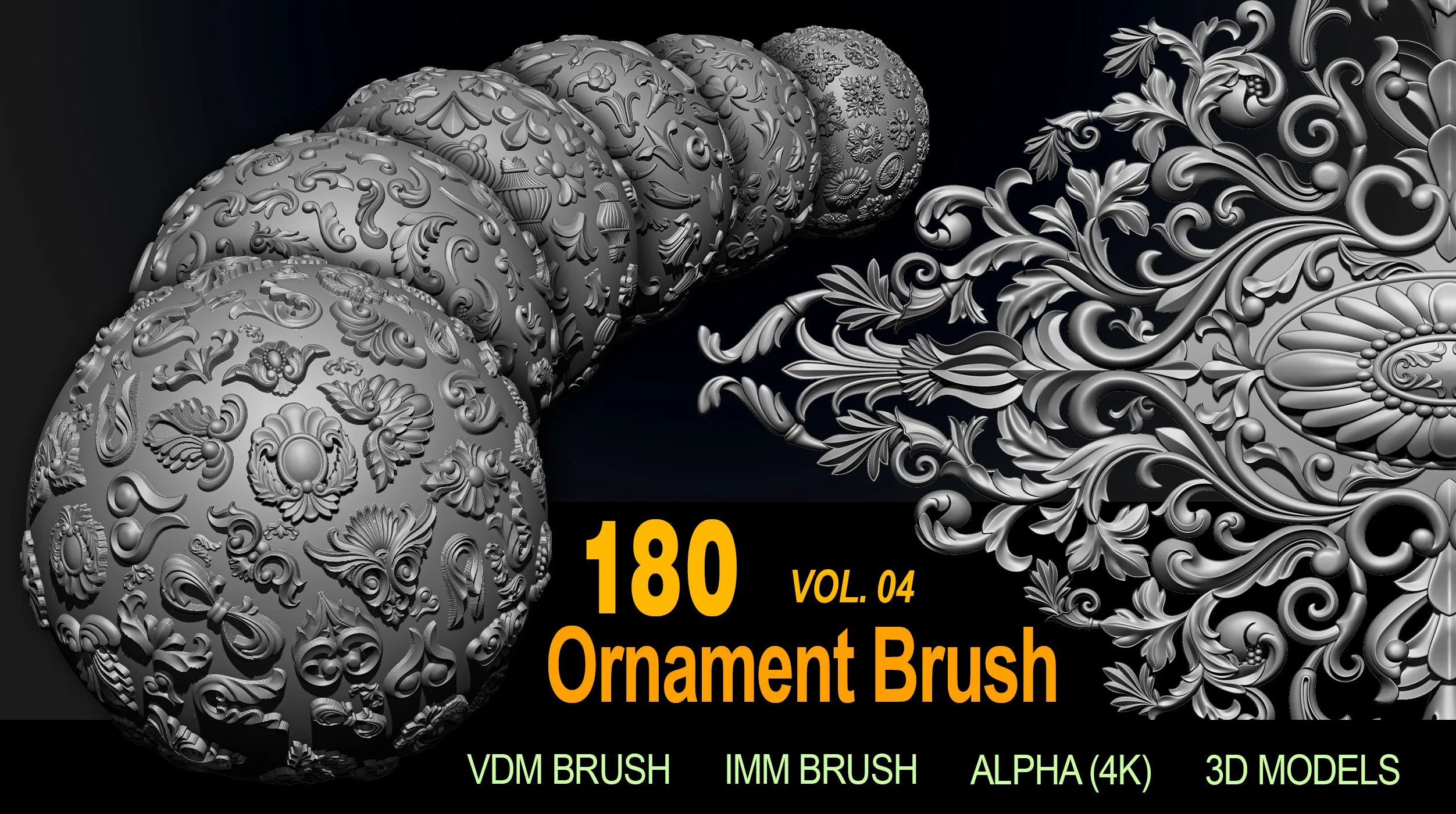 180 Ornament Brushes, Alphas and 3D Models Vol 04