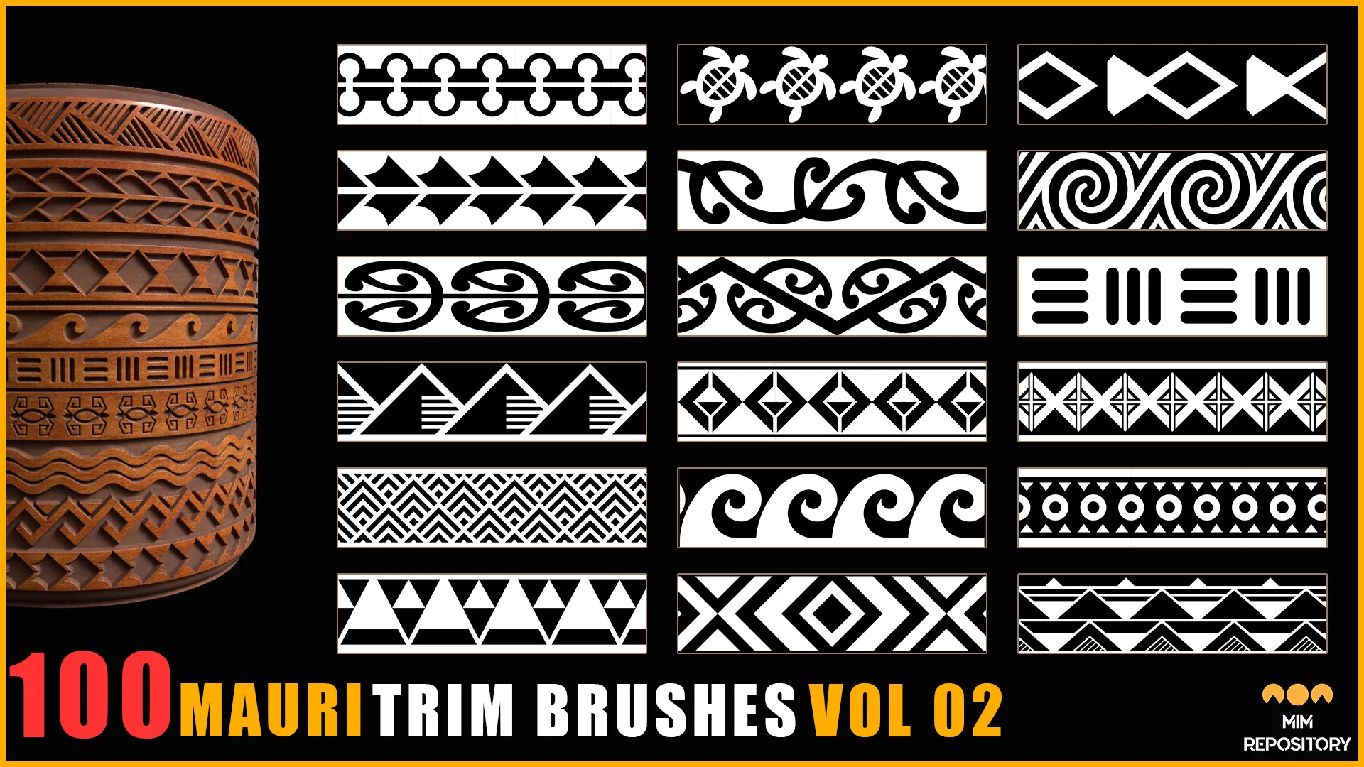 100 Mauri Trim Brushes (Border Pattern - Roll Brush) - VOL 02