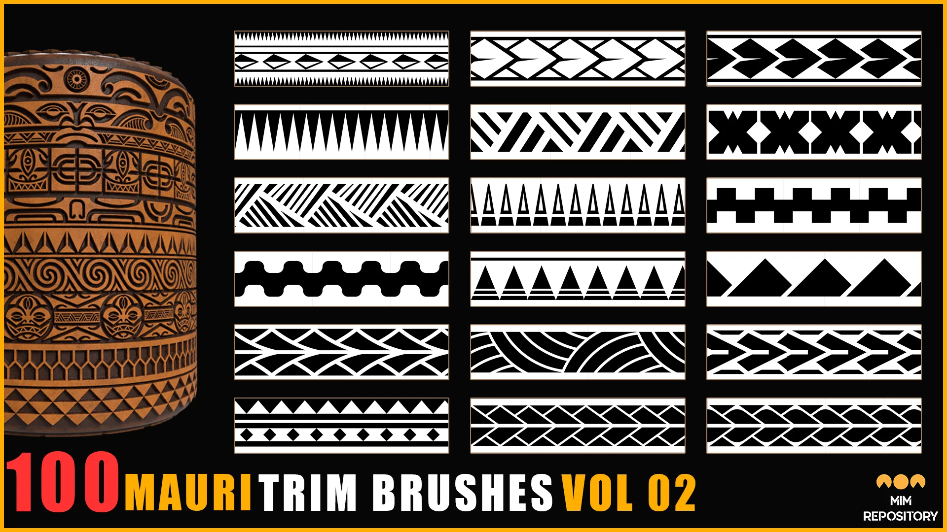 100 Mauri Trim Brushes (Border Pattern - Roll Brush) - VOL 02