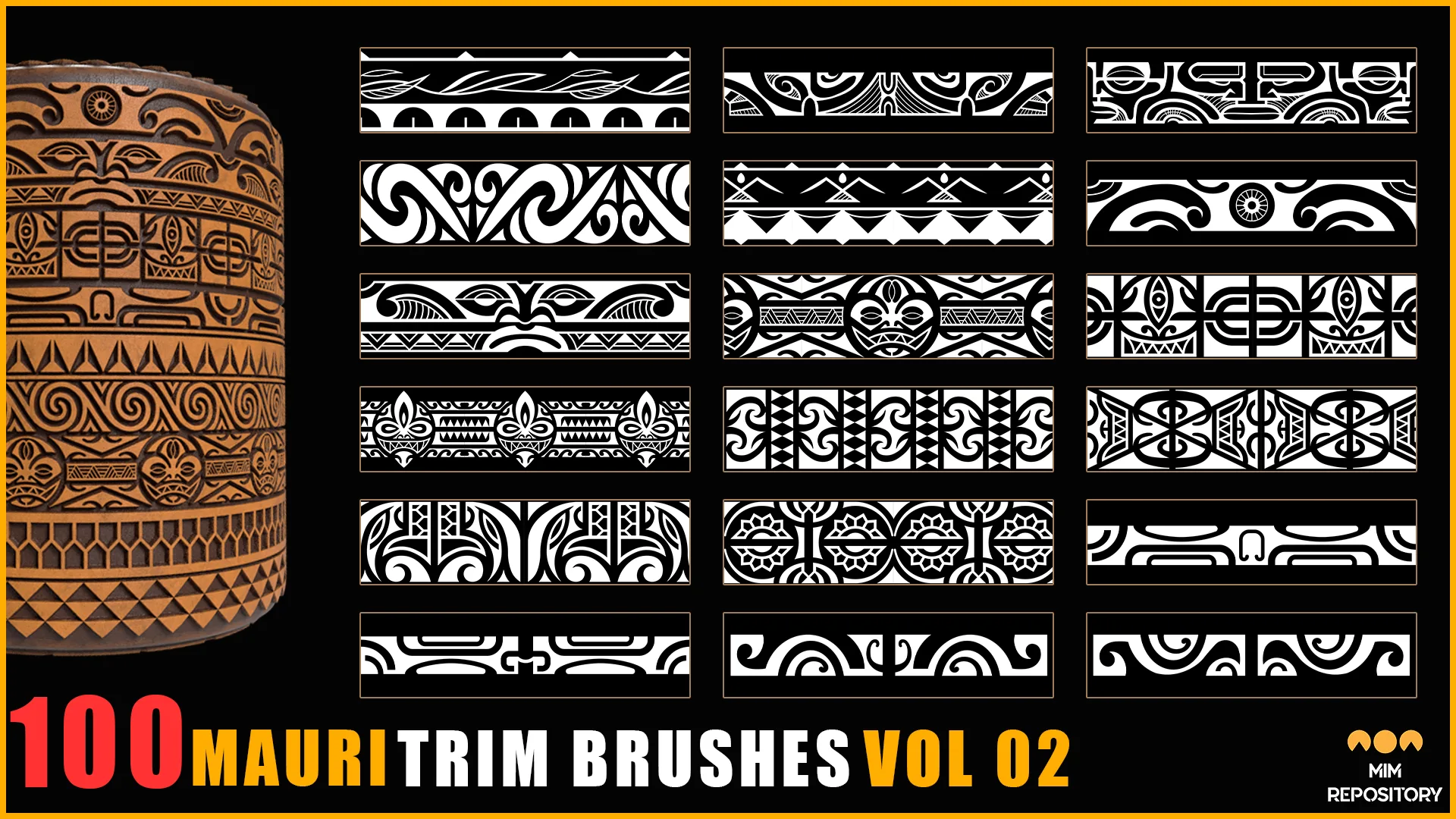 100 Mauri Trim Brushes (Border Pattern - Roll Brush) - VOL 02