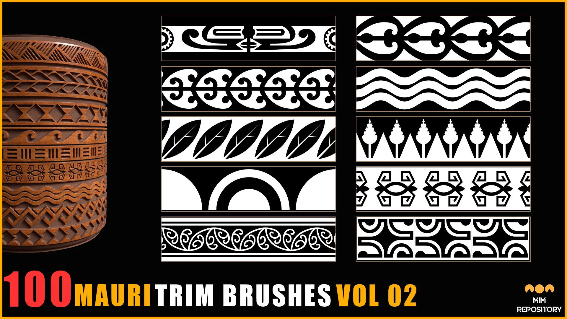 100 Mauri Trim Brushes (Border Pattern - Roll Brush) - VOL 02