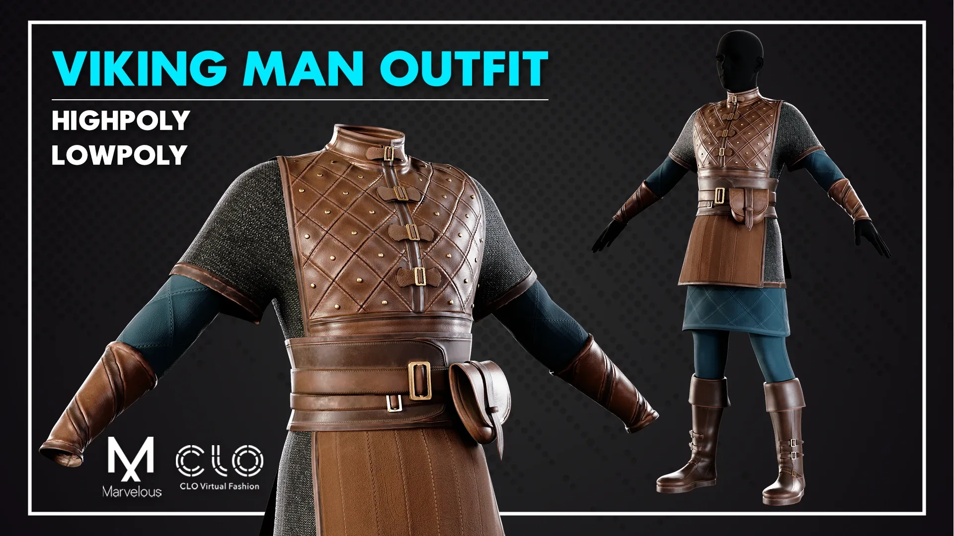 Viking Man Outfit / Marvelous Designer , Clo3d Project + OBJ , FBX (Low Poly)