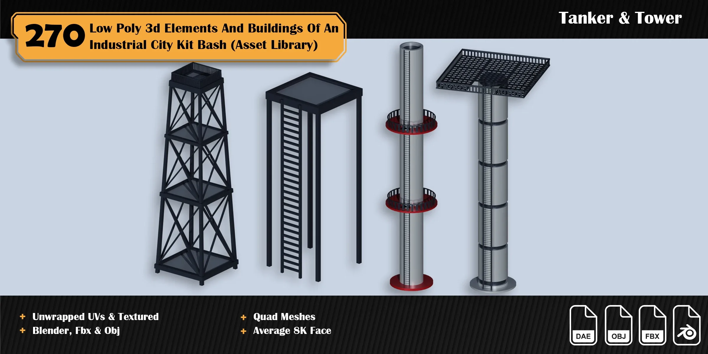 270 3d Elements And Buildings Of An Industrial City Asset Library ( Low Poly Kit Bash )