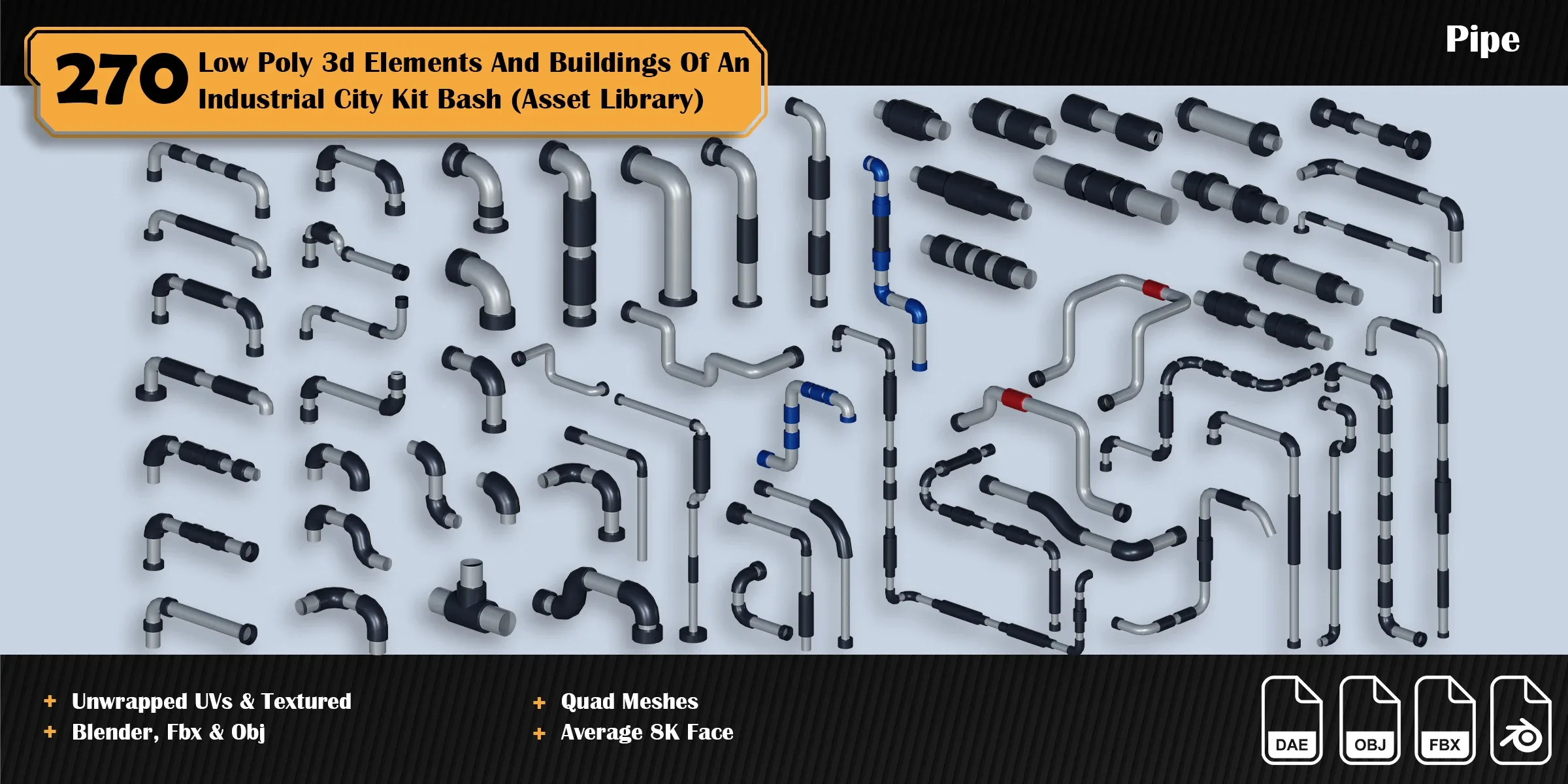 270 3d Elements And Buildings Of An Industrial City Asset Library ( Low Poly Kit Bash )