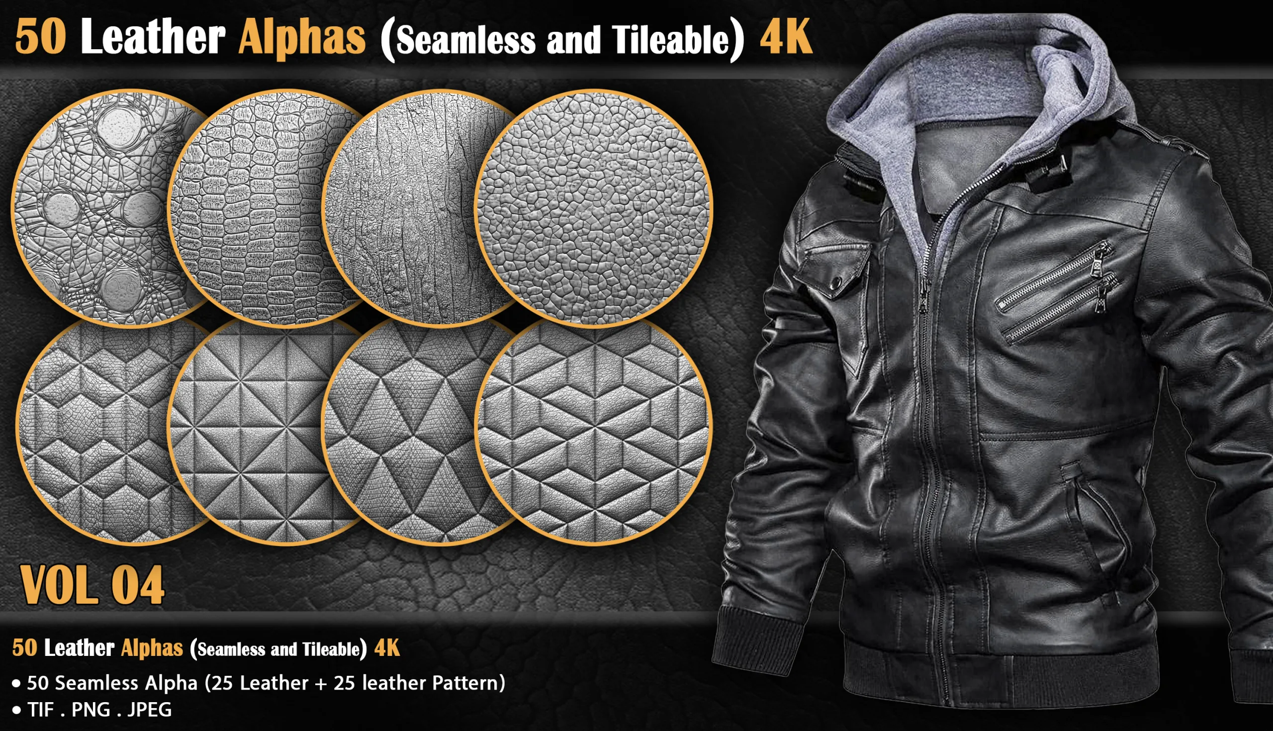 50 Leather Alphas (Seamless and Tileable) 4K