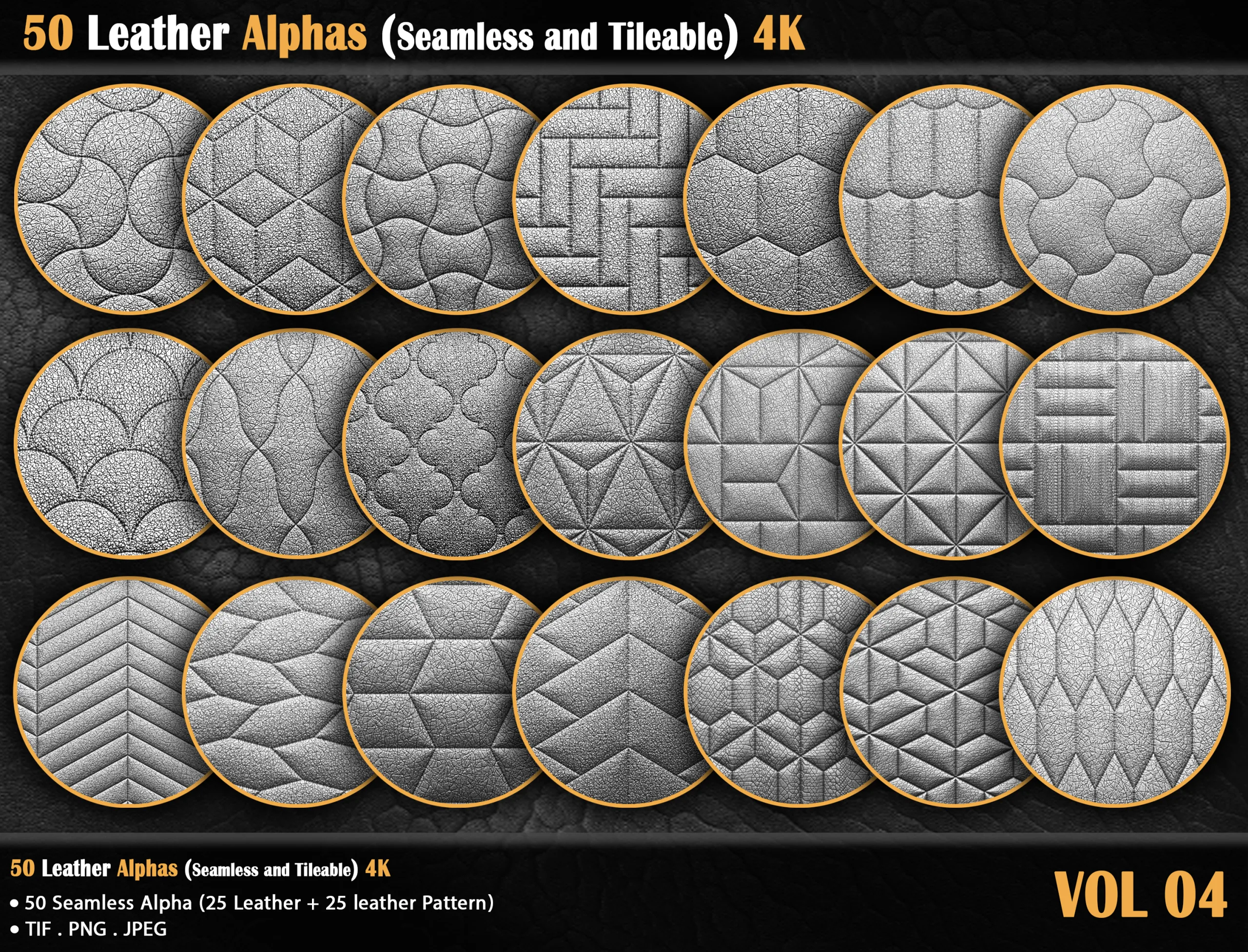 50 Leather Alphas (Seamless and Tileable) 4K